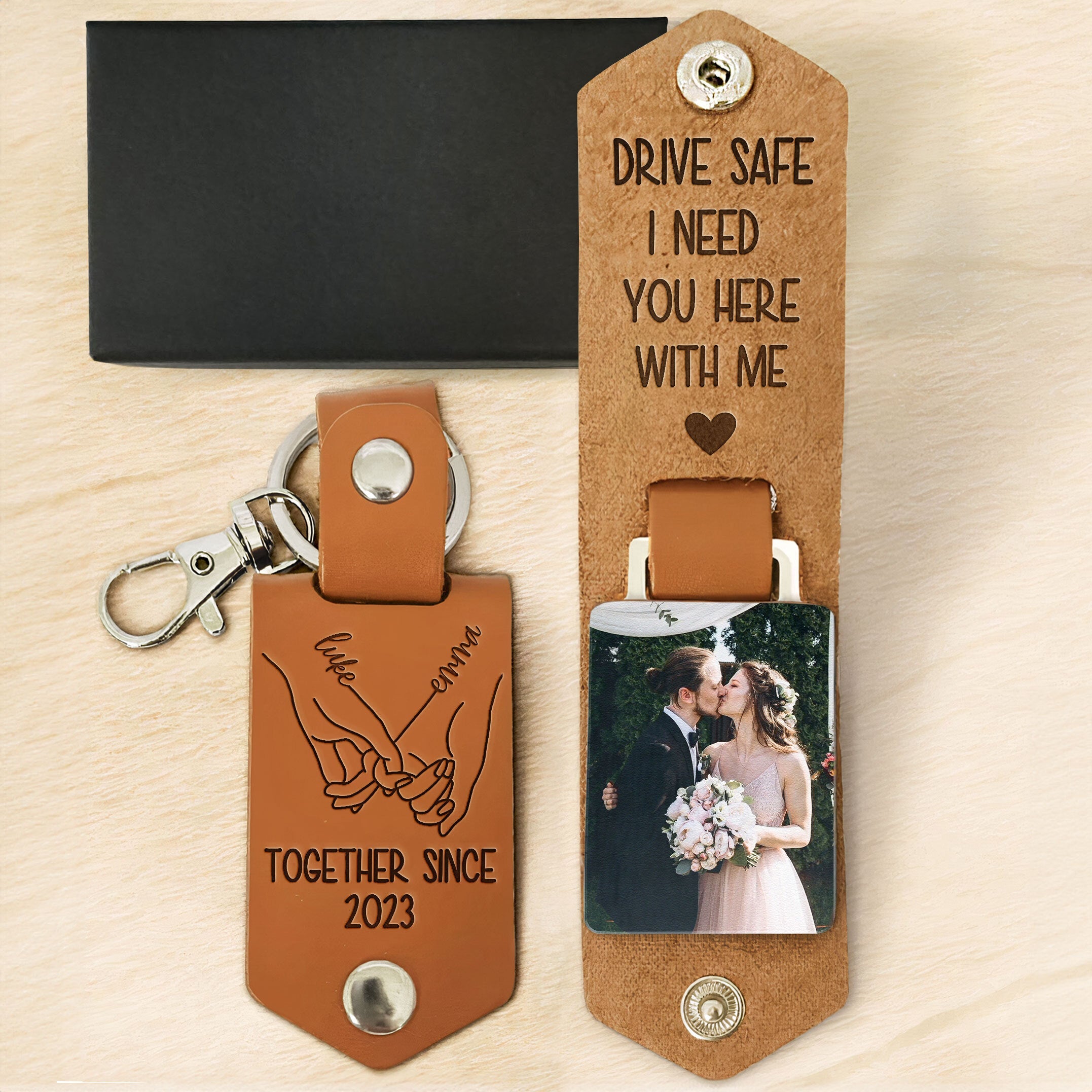 Drive Safe I Need You Wedding Gift - Personalized Leather Photo Keychain