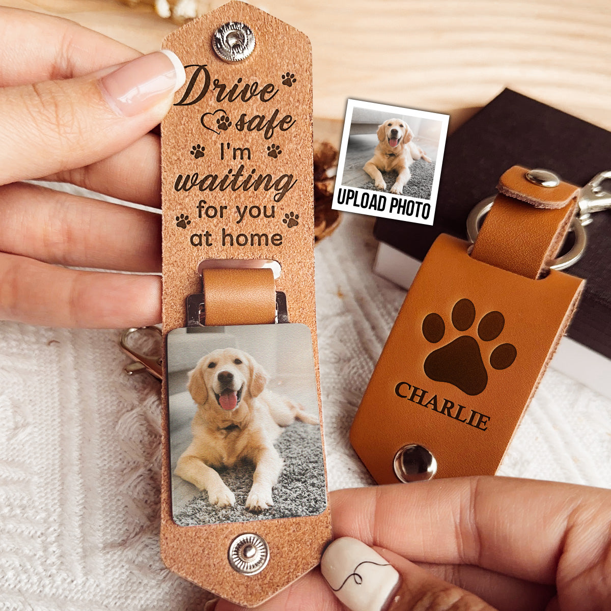 Drive Safe I'm Waiting For You At Home - Personalized Leather Photo Keychain