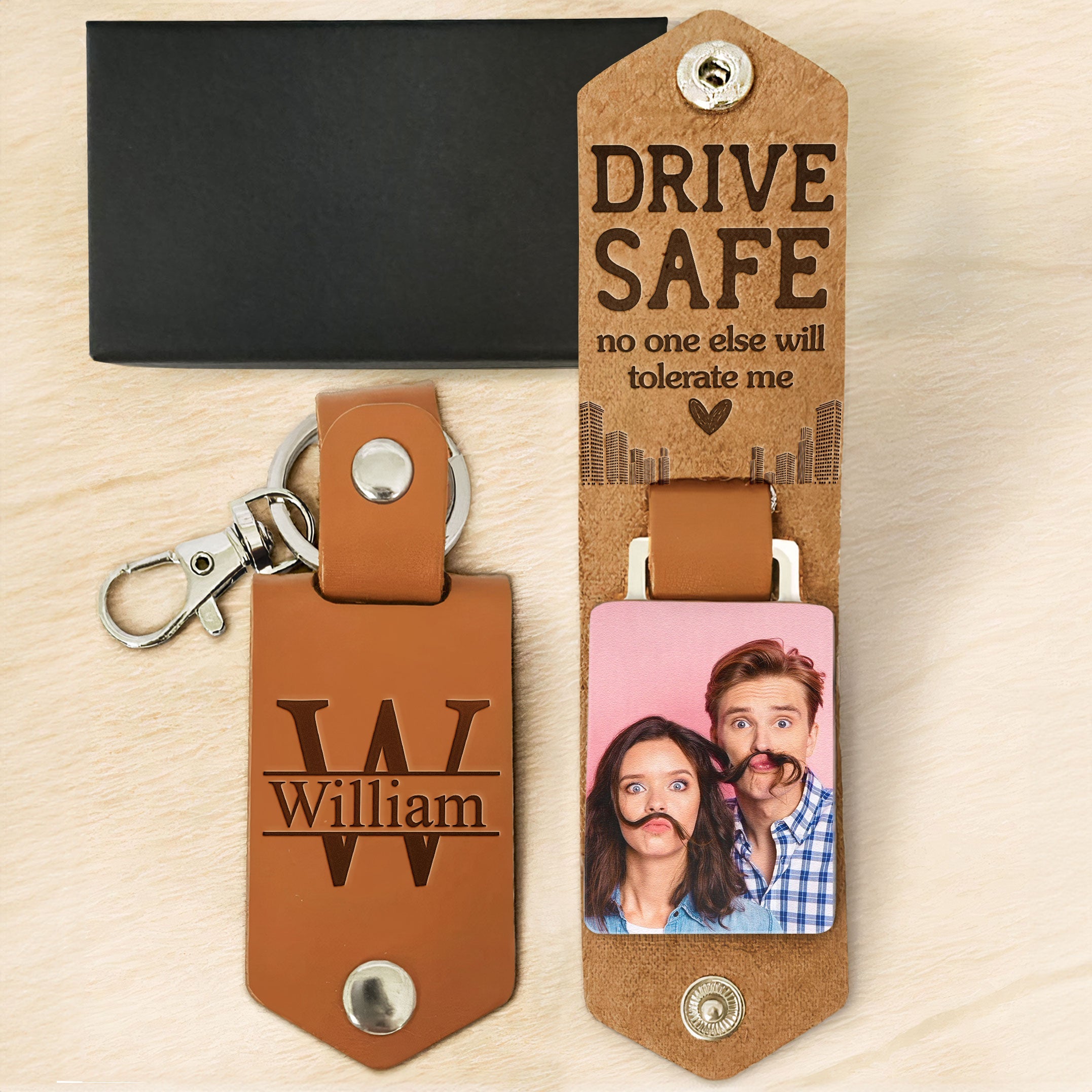 Drive Safe No One Else Will Tolerate Me - Personalized Leather Photo Keychain