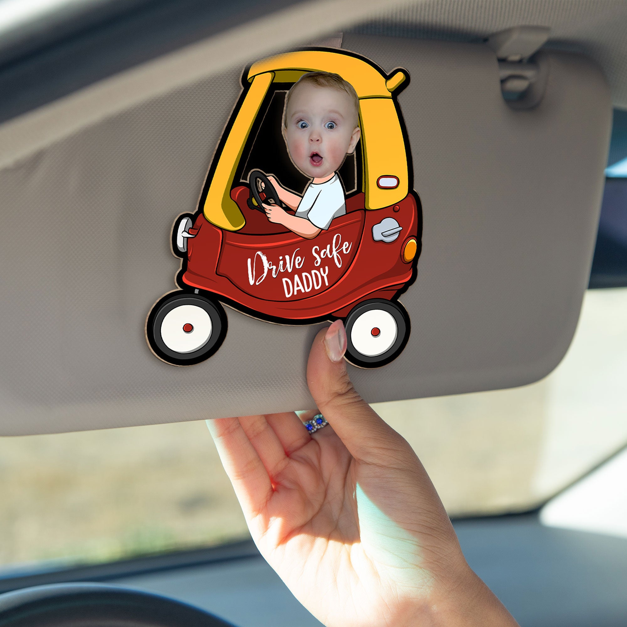 Drive Safe Reminder - Personalized Photo Wooden Car Visor Clip