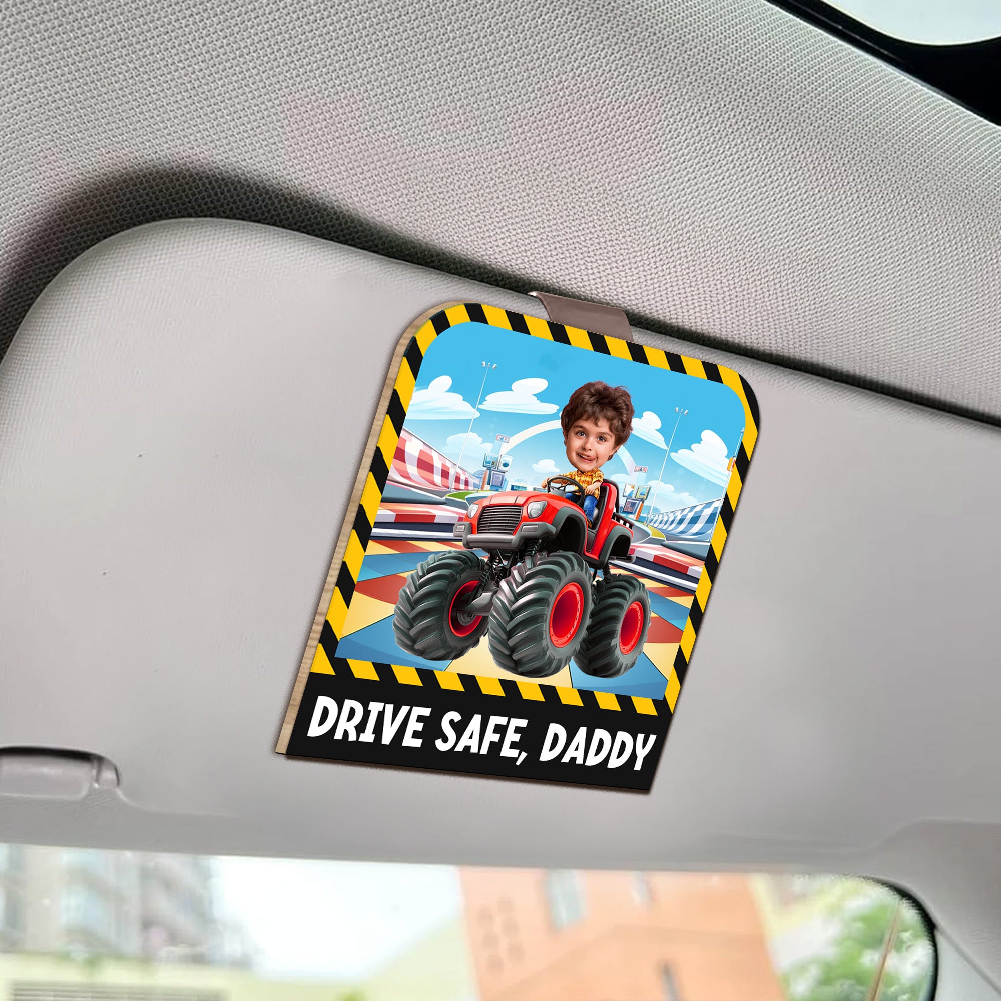 Drive Safe, Daddy - Personalized Photo Wooden Car Visor Clip