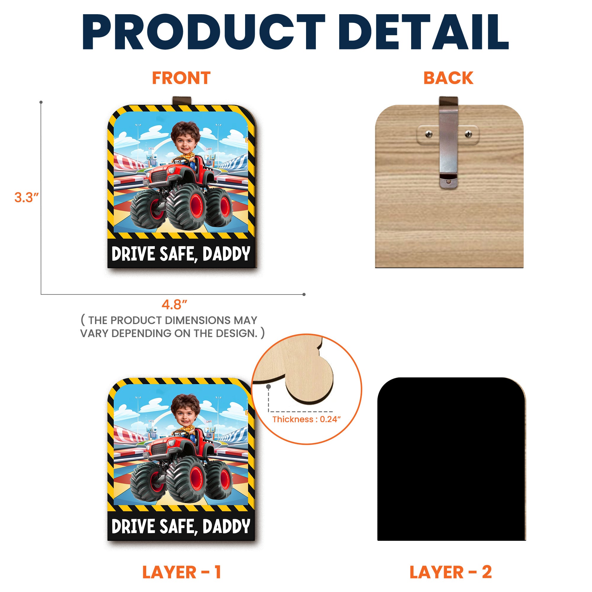 Drive Safe, Daddy - Personalized Photo Wooden Car Visor Clip