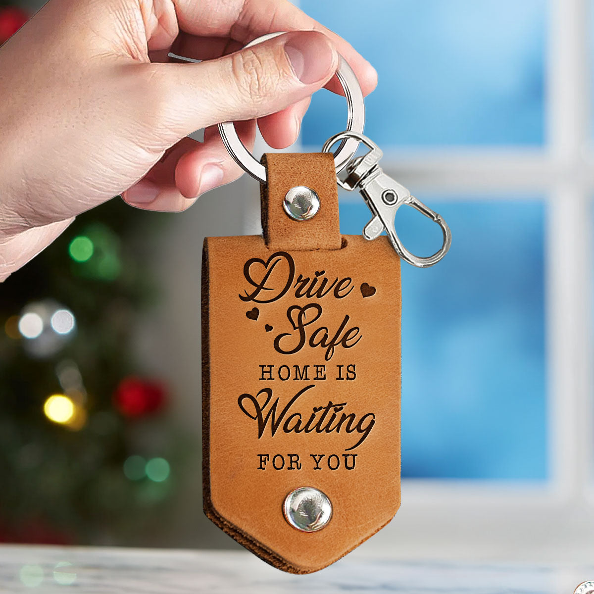 Drive Safe, Home Is Waiting For You - Personalized Leather Photo Keychain