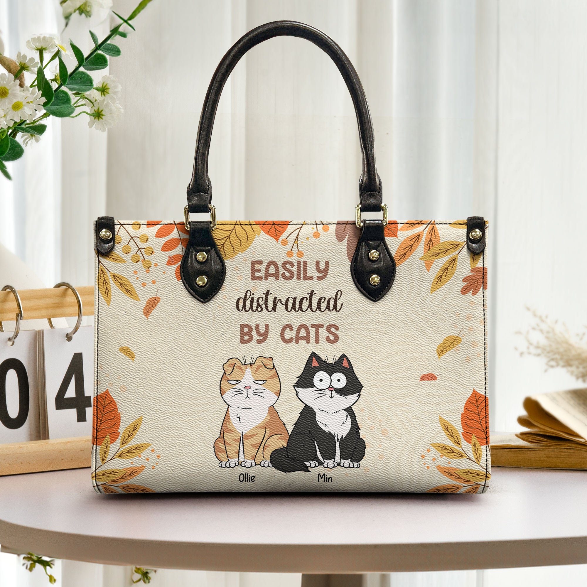 Easily Distracted By Cats - Personalized Leather Bag