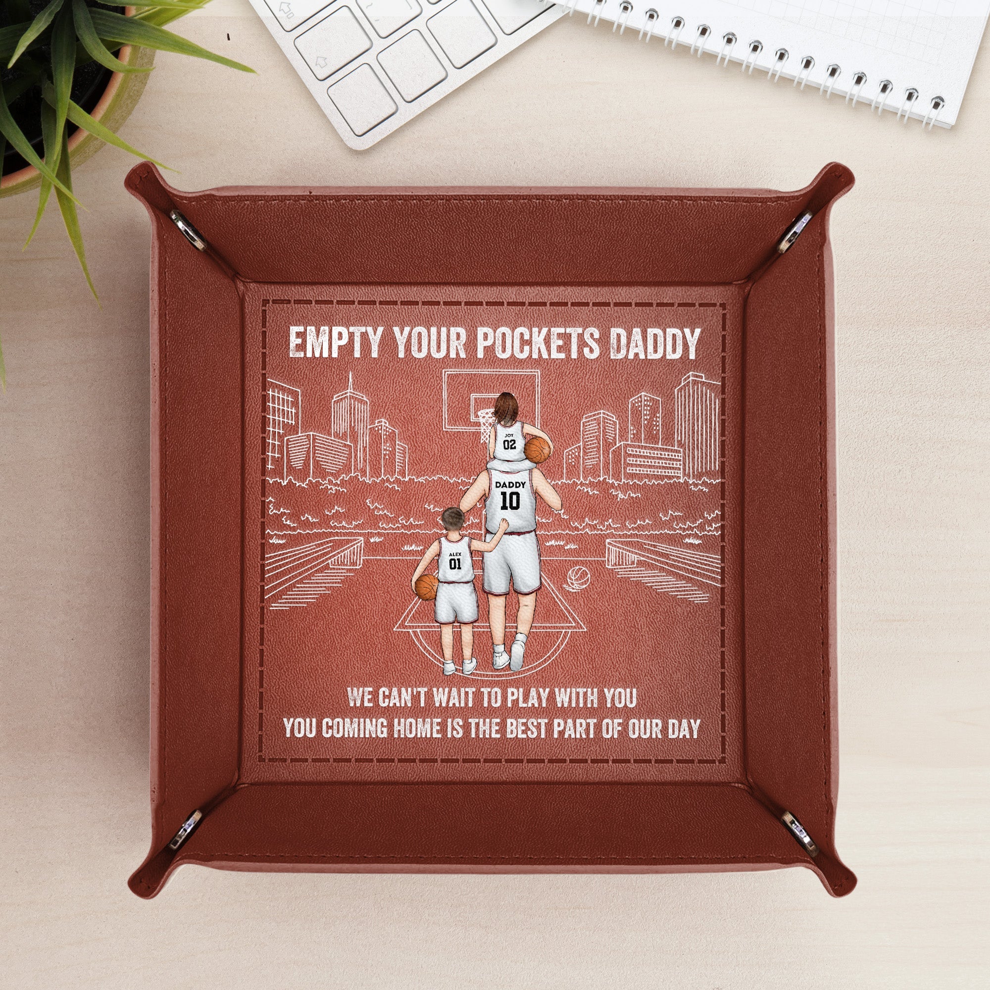 Empty Your Pockets And Play Basketball From Kids - Personalized Leather Valet Tray