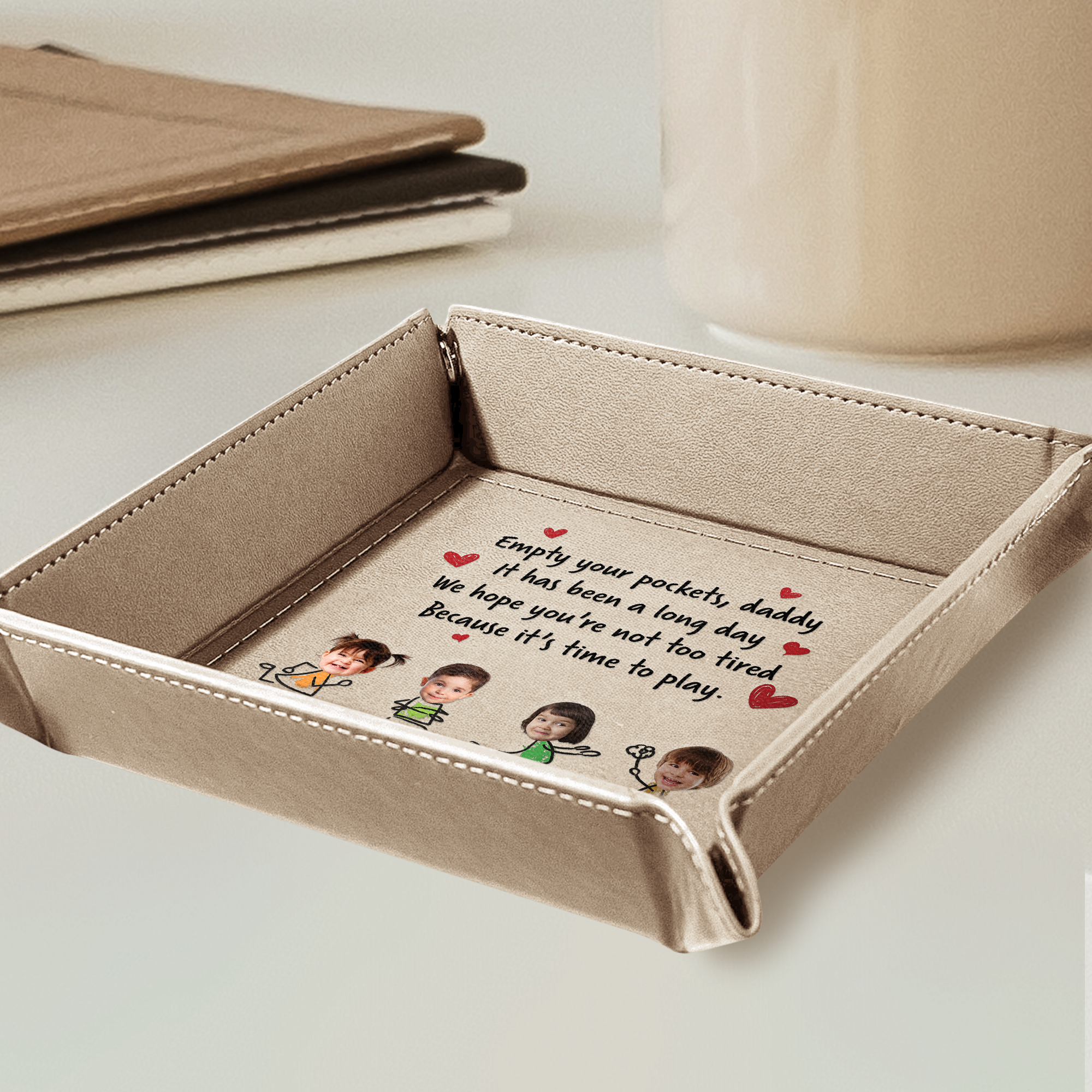 Empty Your Pockets Daddy - Personalized Photo Leather Valet Tray