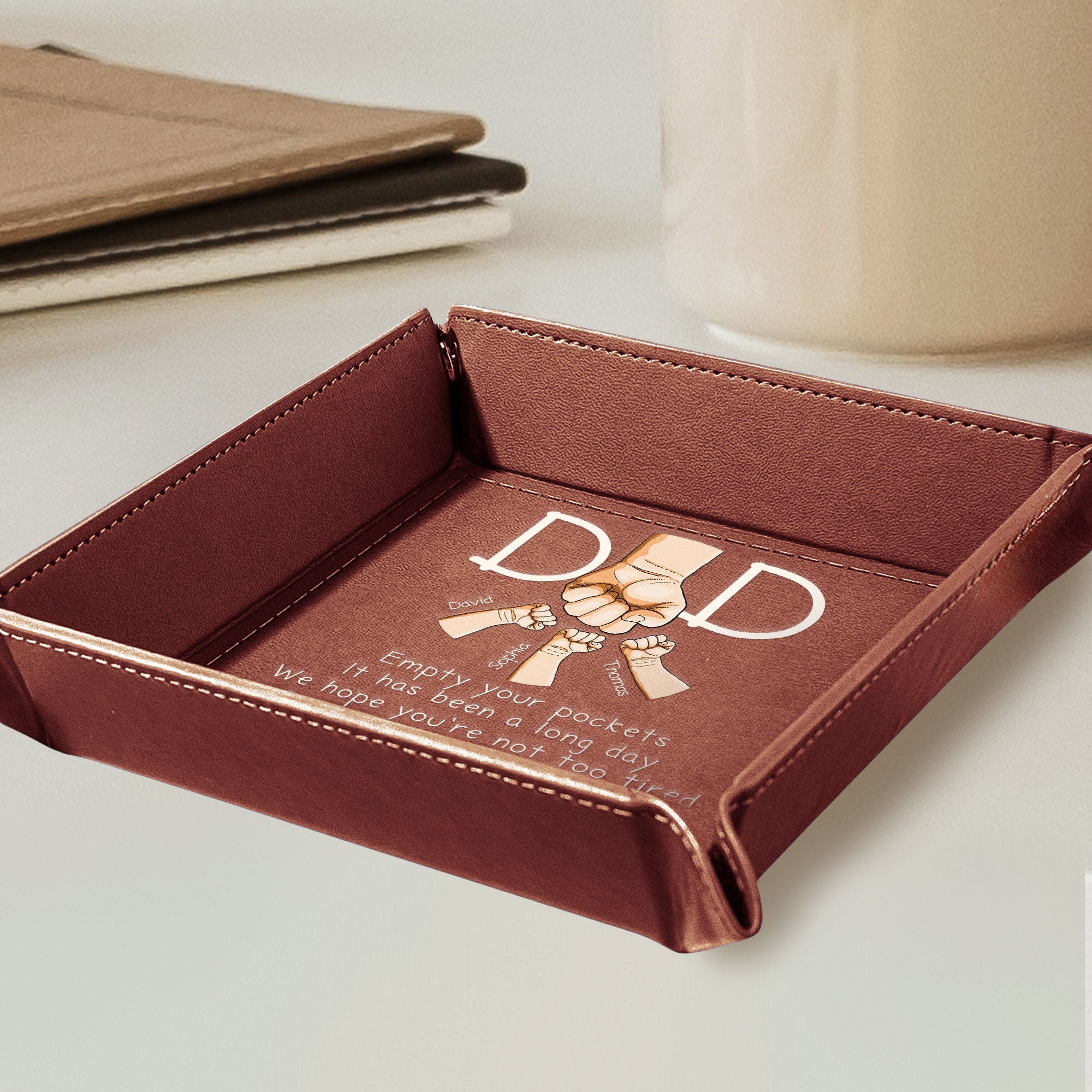 Empty Your Pockets Play With Us Father's Day Gifts - Personalized Leather Valet Tray