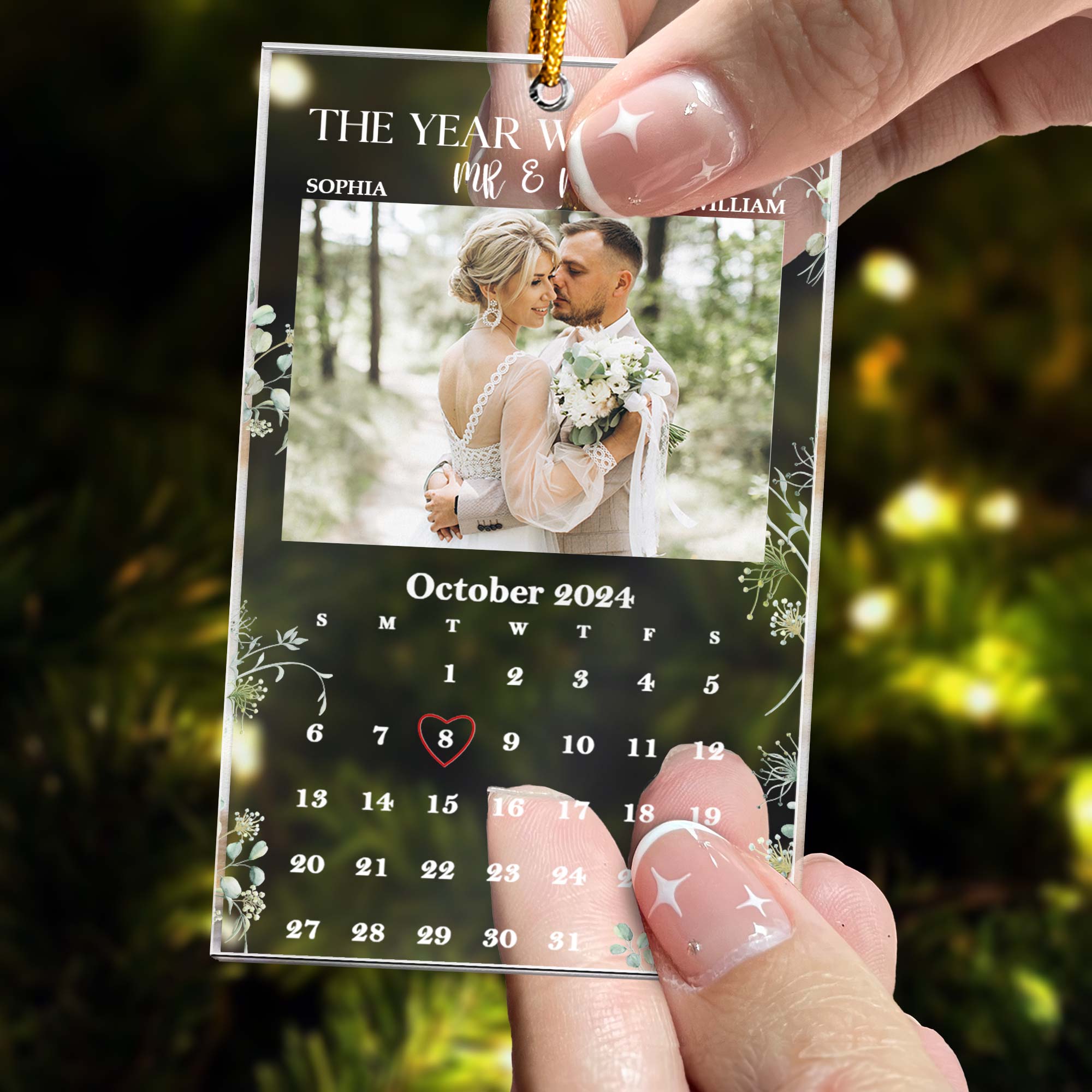 Engaged, Married Couple Custom Calendar - Personalized Acrylic Photo Ornament