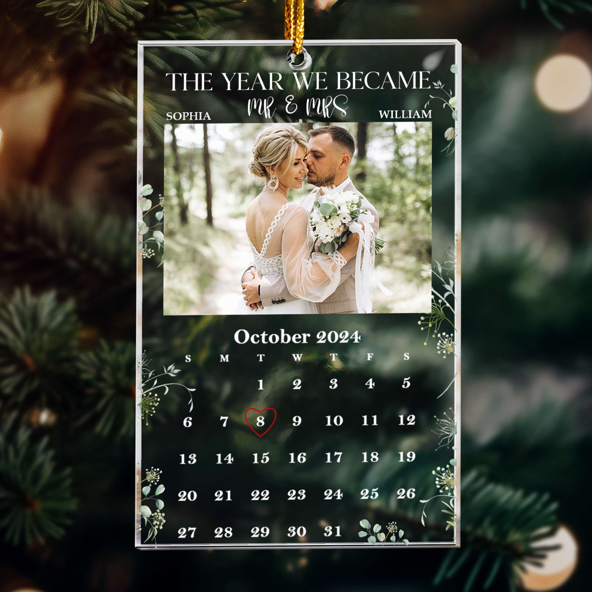 Engaged, Married Couple Custom Calendar - Personalized Acrylic Photo Ornament