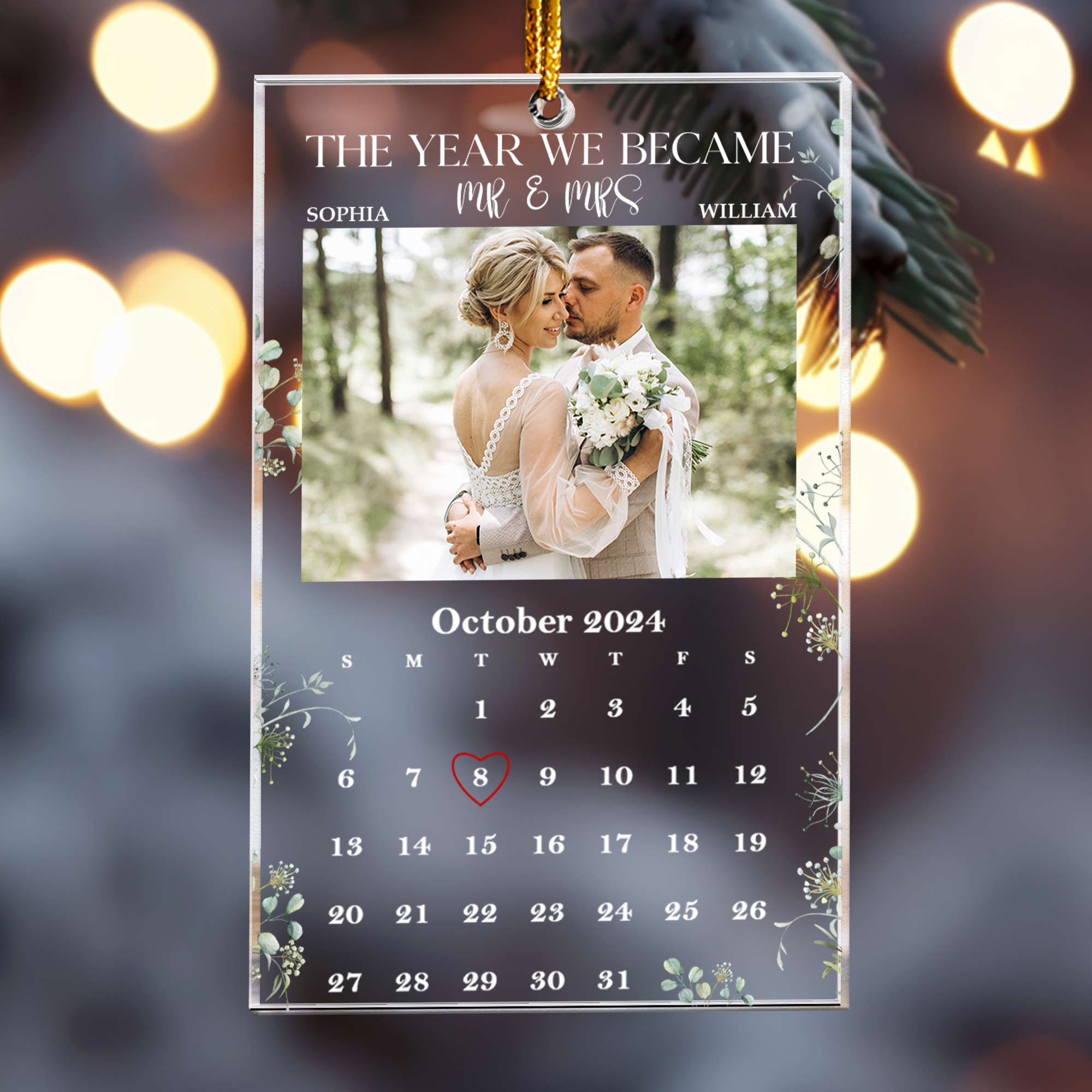 Engaged, Married Couple Custom Calendar - Personalized Acrylic Photo Ornament