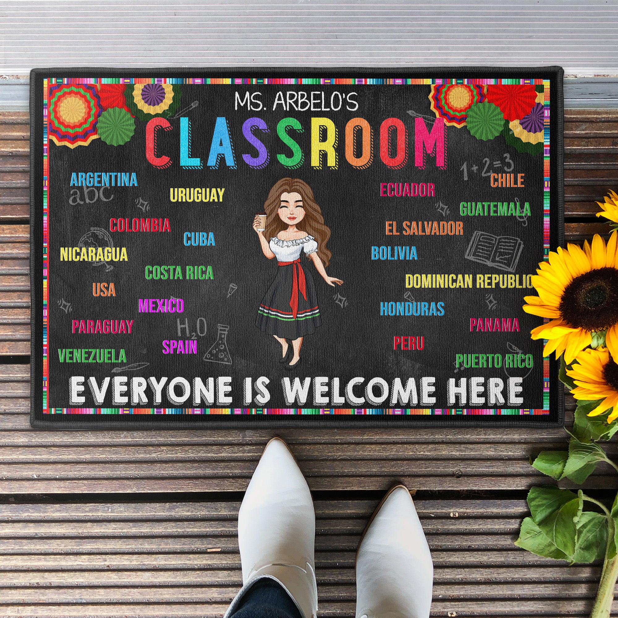 Everyone Is Welcome Here Hispanic Classroom - Personalized Doormat