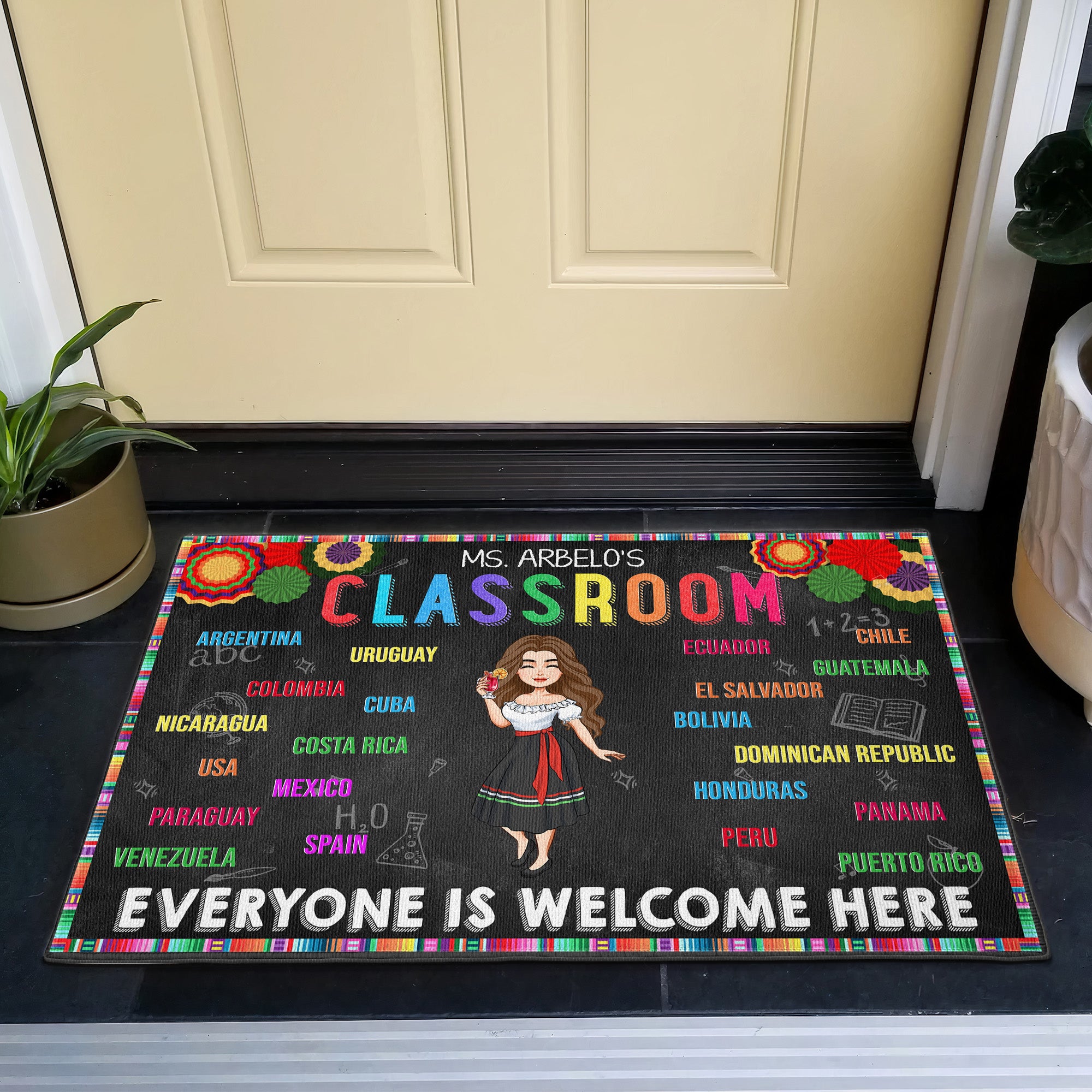 Everyone Is Welcome Here Hispanic Classroom - Personalized Doormat