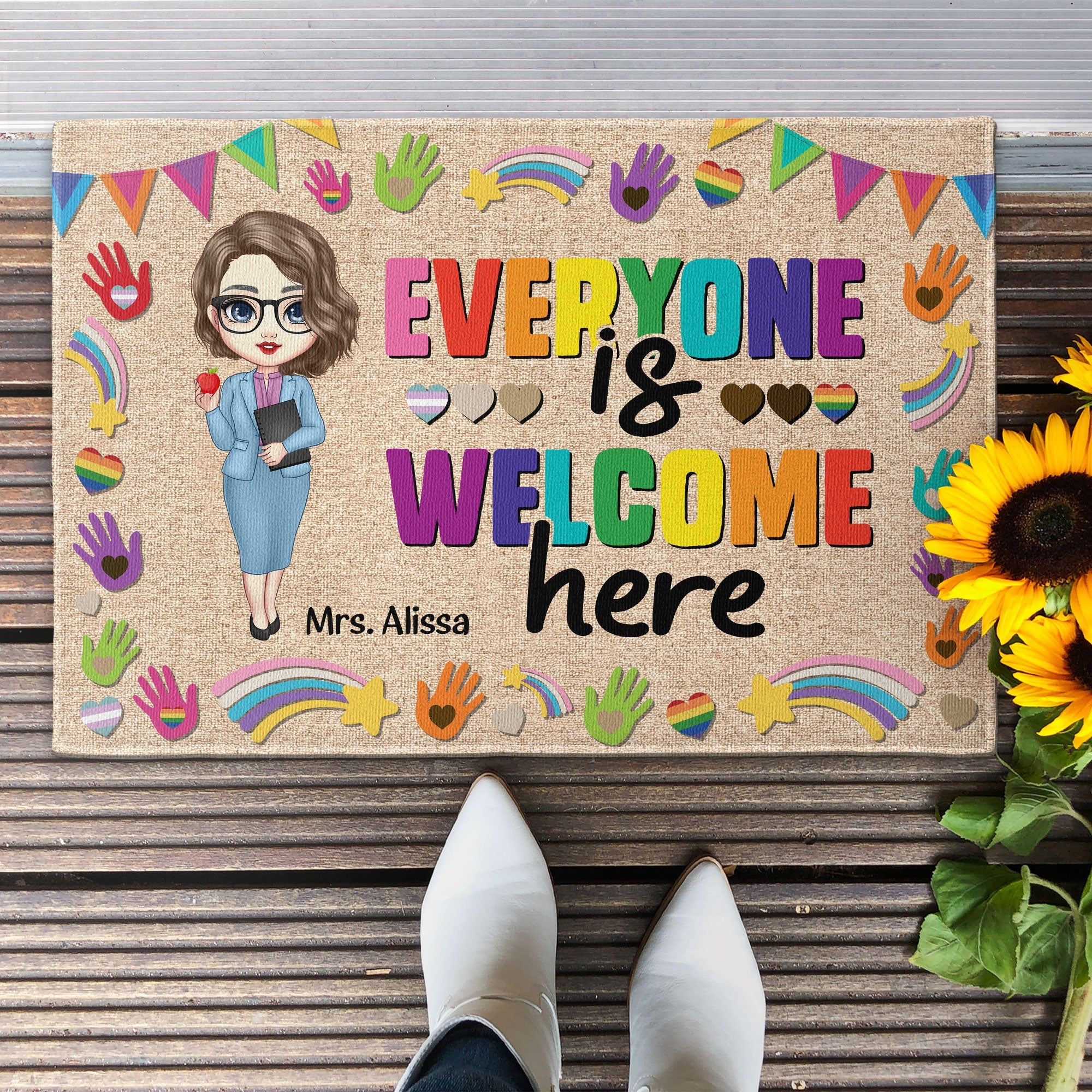 Everyone Is Welcome Here - Personalized Doormat