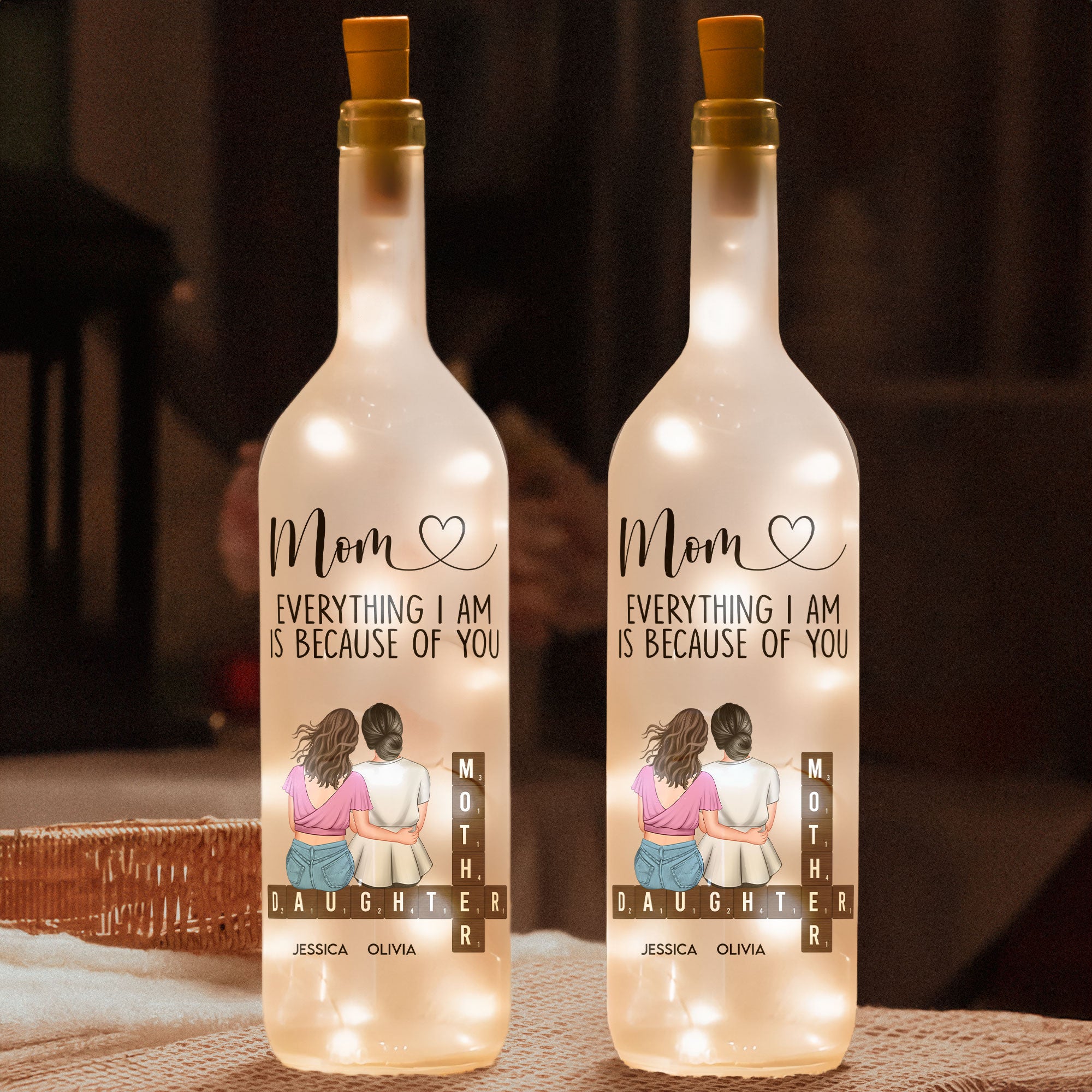 Everything I Am Is Because Of You - Personalized Bottle Lamp