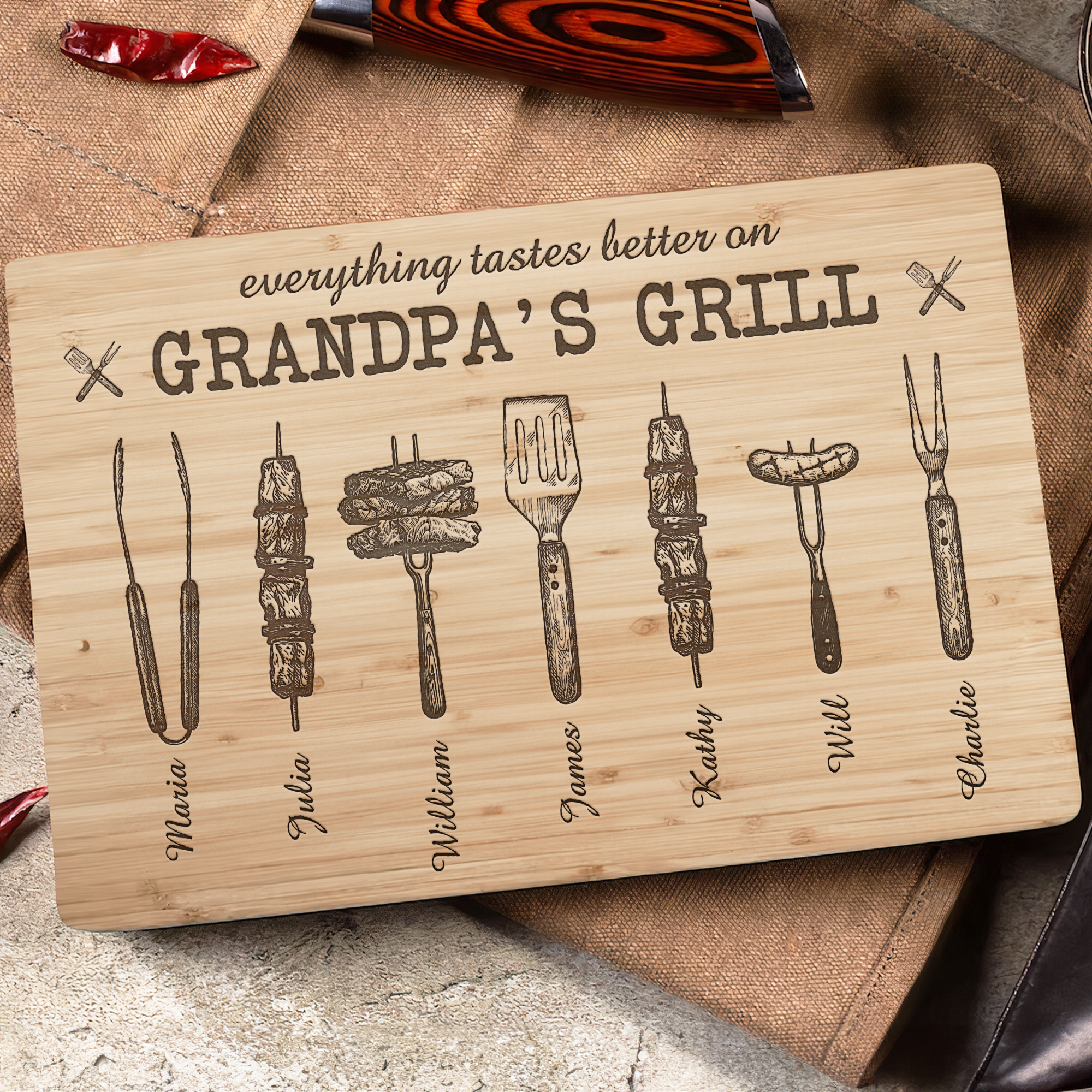 Everything Tastes Better On Grandpa's Grill - Personalized Cutting Board