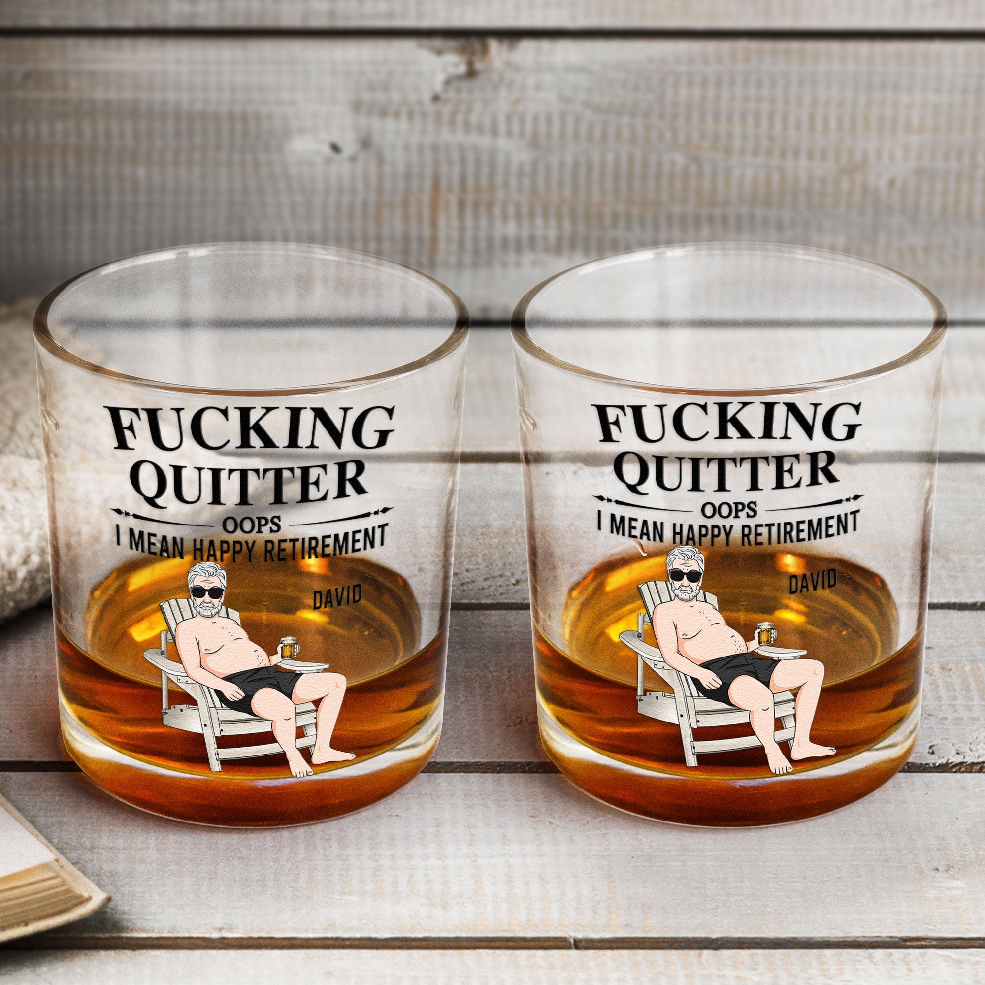 F**King Quitter Oops I Mean Happy Retirement - Personalized Whiskey Glass