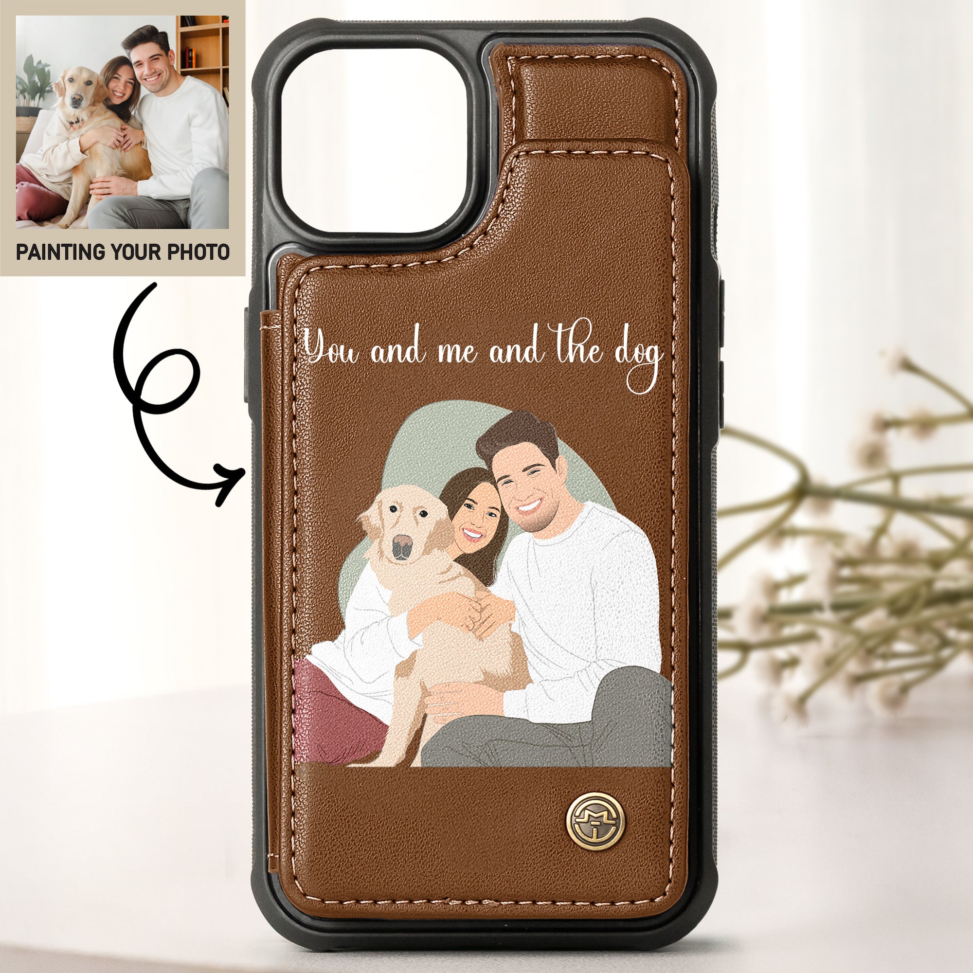 Faceless Portrait Drawing - For Couples, Friends, Pet - Personalized Photo Leather Flip Wallet Phone Case