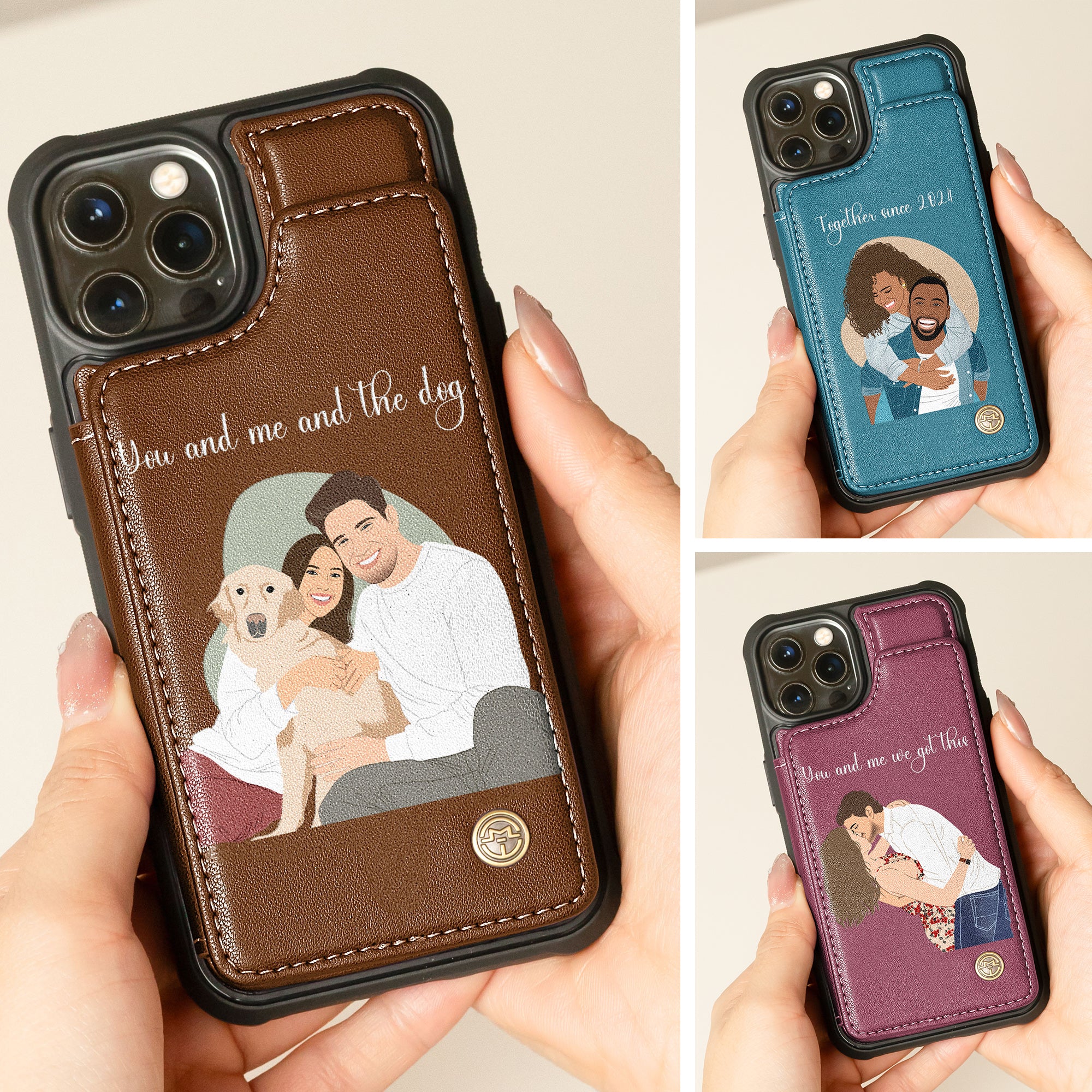 Faceless Portrait Drawing - For Couples, Friends, Pet - Personalized Photo Leather Flip Wallet Phone Case