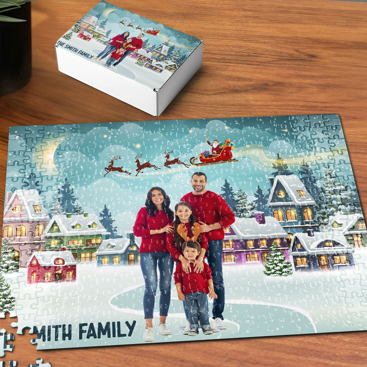 Family At Christmas Village - Personalized Photo Jigsaw Puzzle