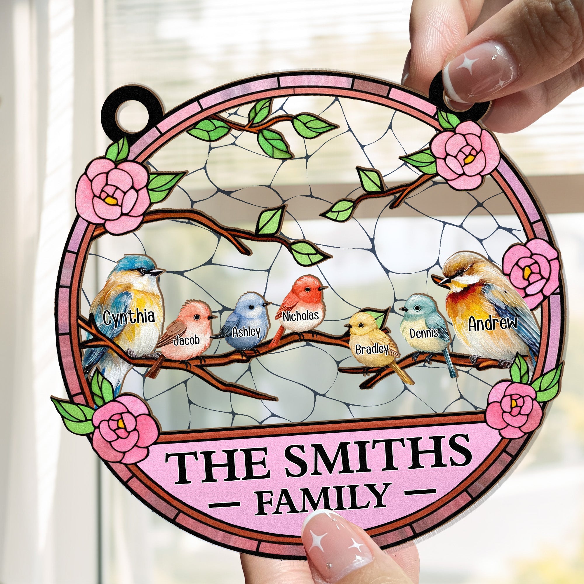 Family Bird - Personalized Window Hanging Suncatcher Ornament