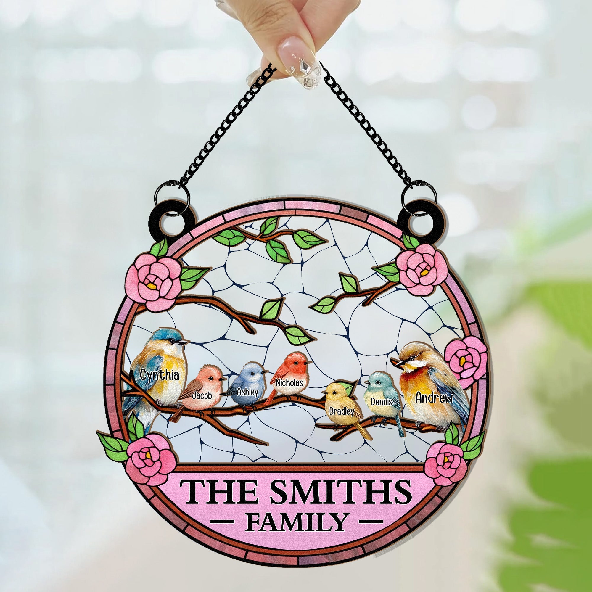 Family Bird - Personalized Window Hanging Suncatcher Ornament