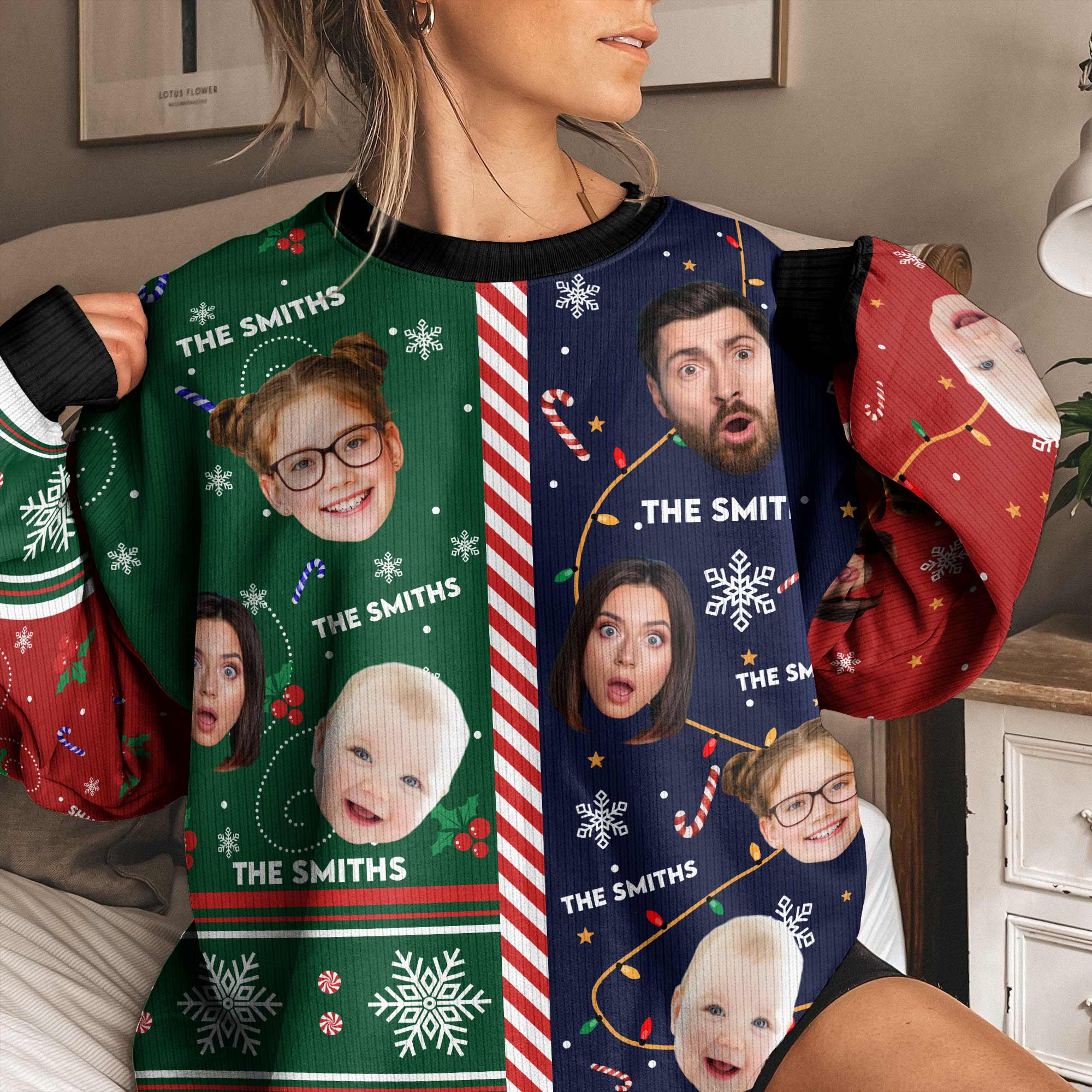 Family Candy Cane Christmas - Personalized Photo Ugly Sweater