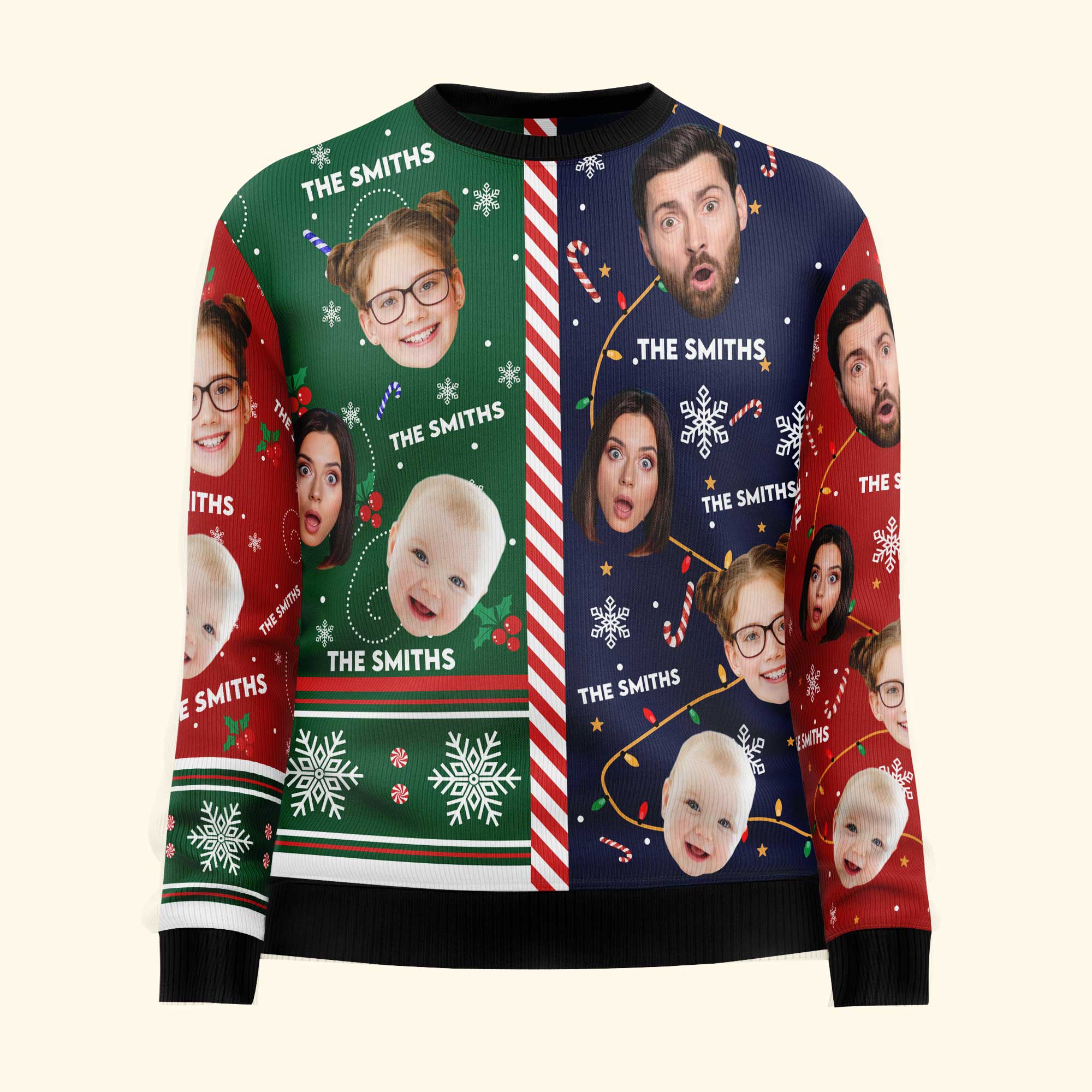 Family Candy Cane Christmas - Personalized Photo Ugly Sweater