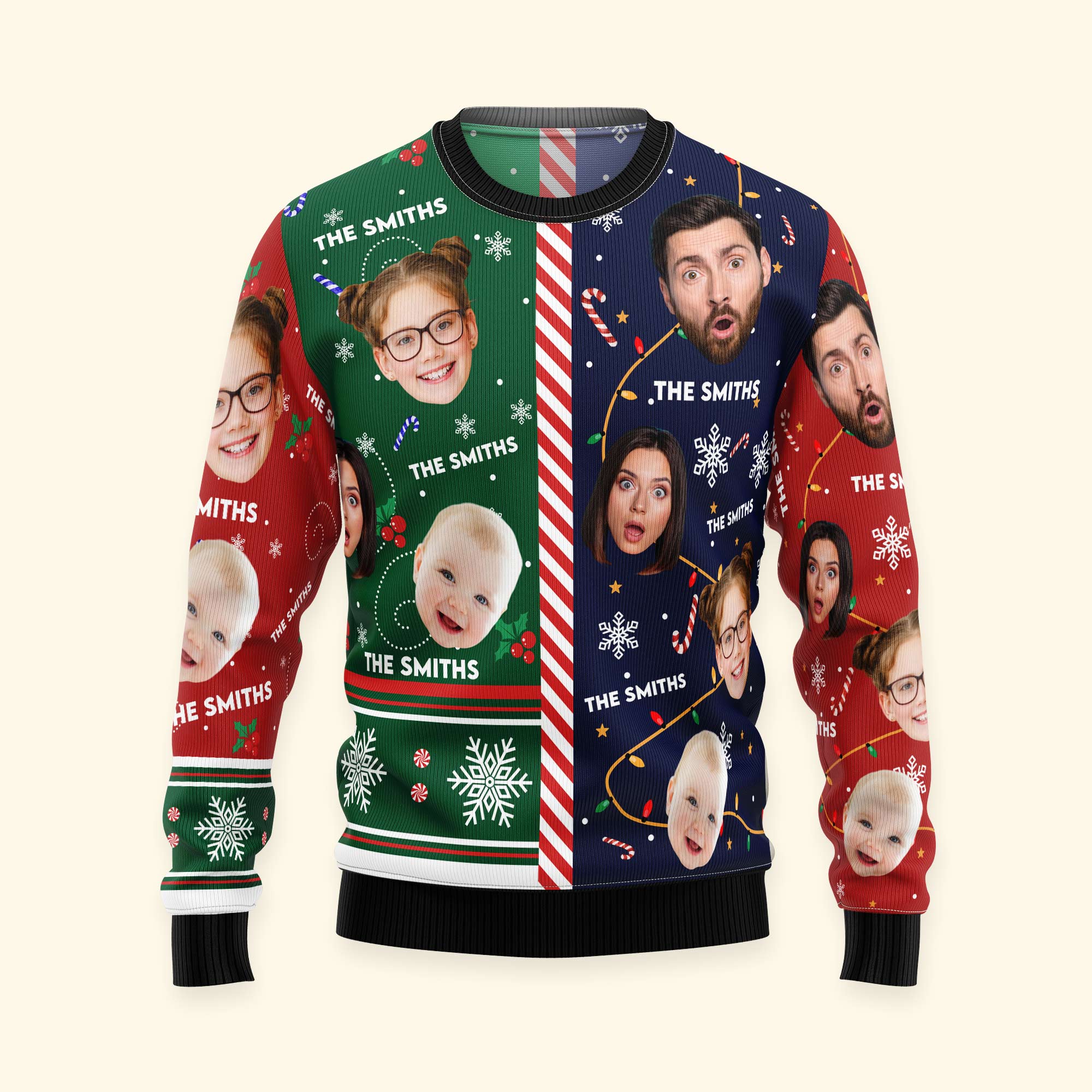 Family Candy Cane Christmas - Personalized Photo Ugly Sweater