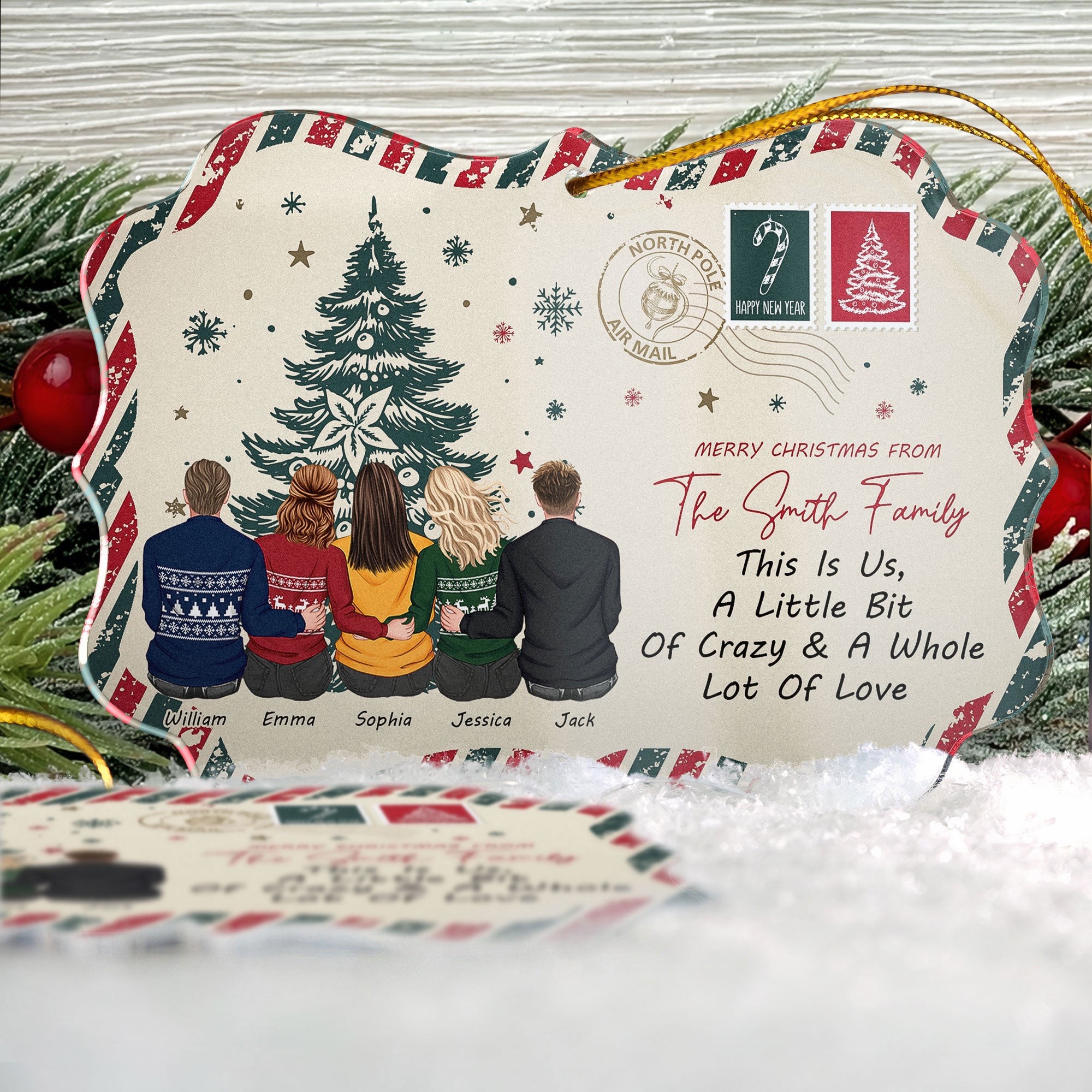 Family Christmas Mail Postcard - Siblings Gifts - Personalized Acrylic Ornament