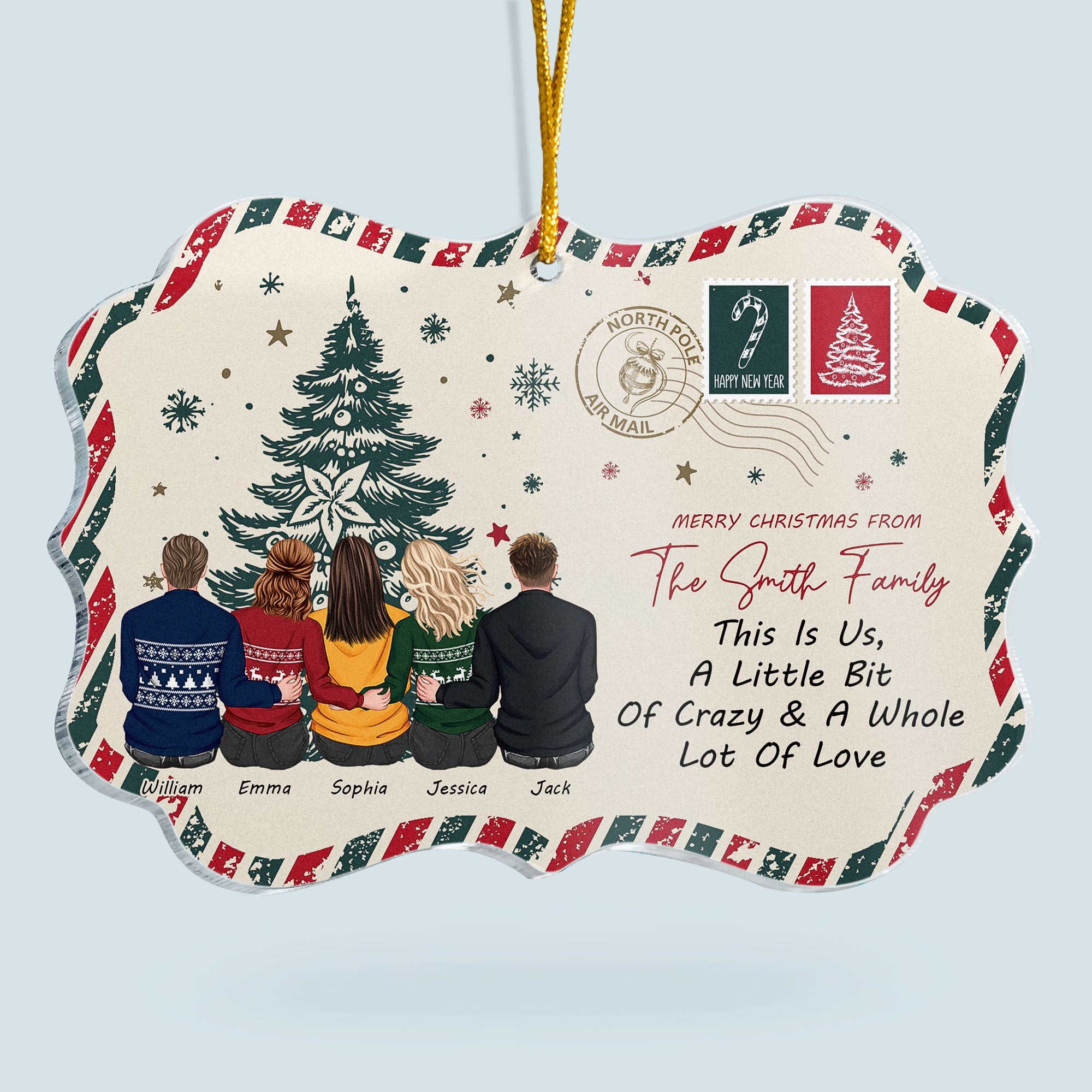 Family Christmas Mail Postcard - Siblings Gifts - Personalized Acrylic Ornament