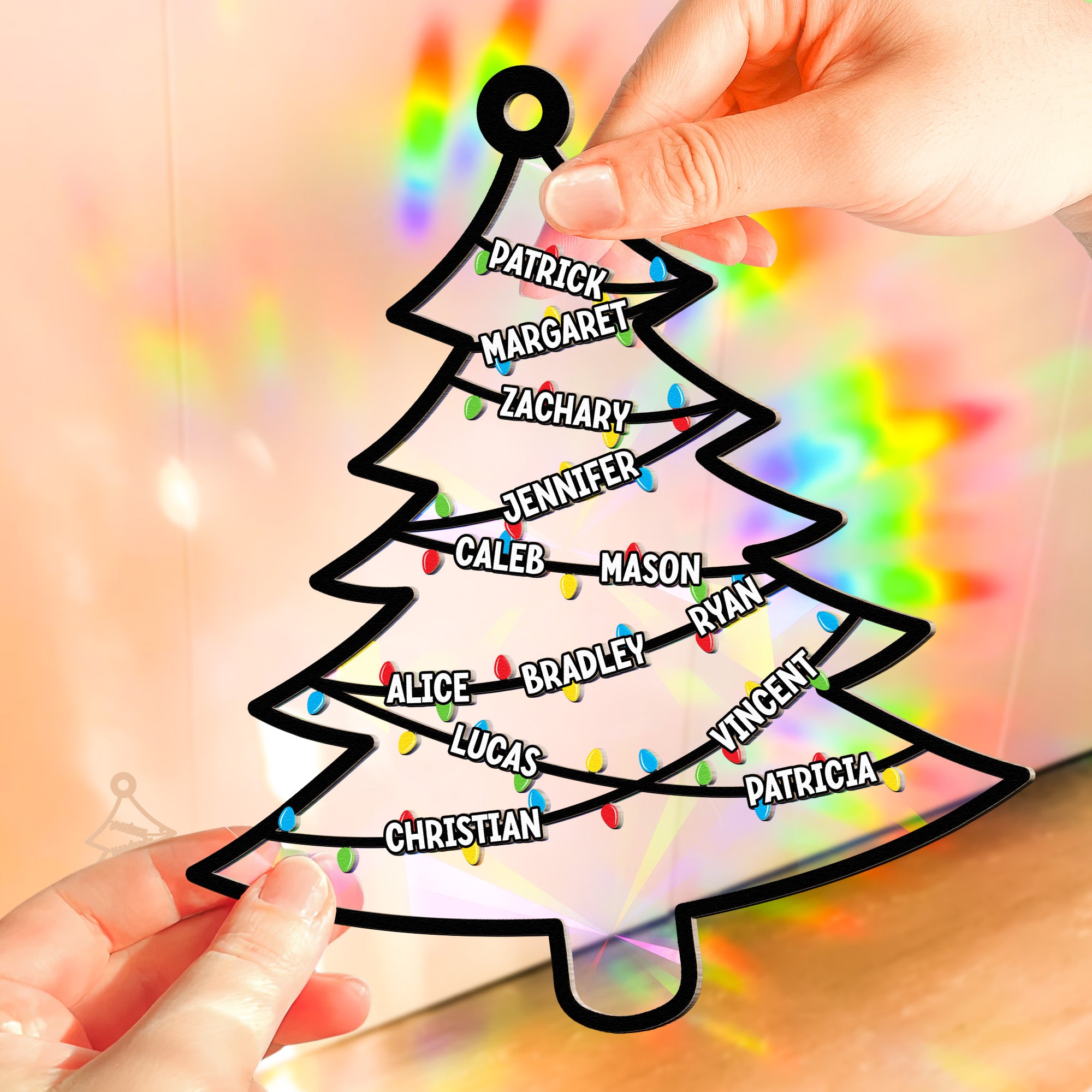 Family Christmas Tree - Personalized Rainbow Suncatcher