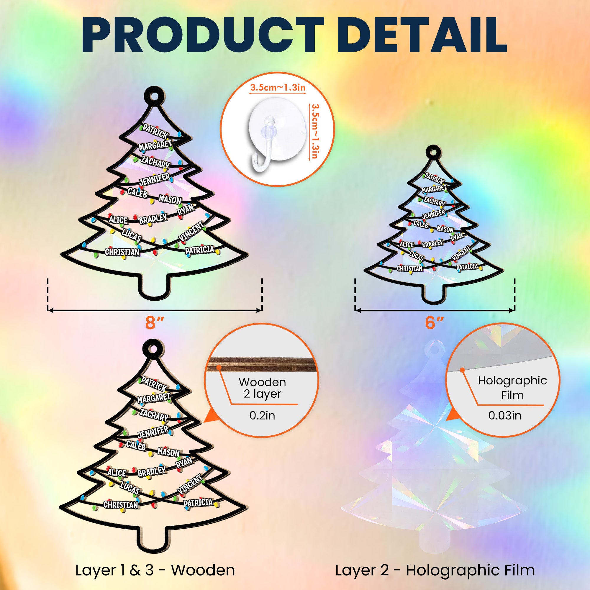 Family Christmas Tree - Personalized Rainbow Suncatcher