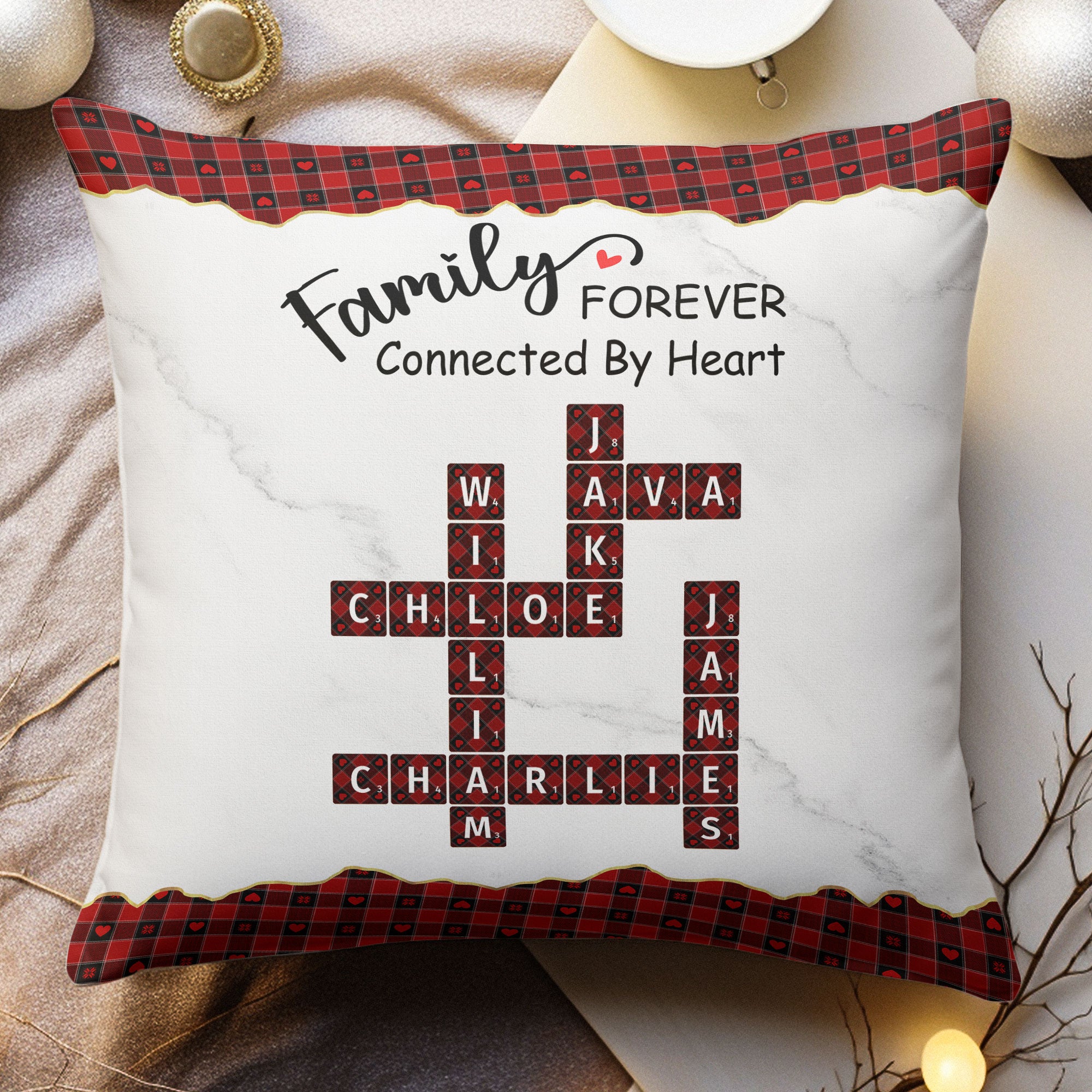 Family Connected By Heart Scrabble Name - Personalized Pillow (Insert Included)