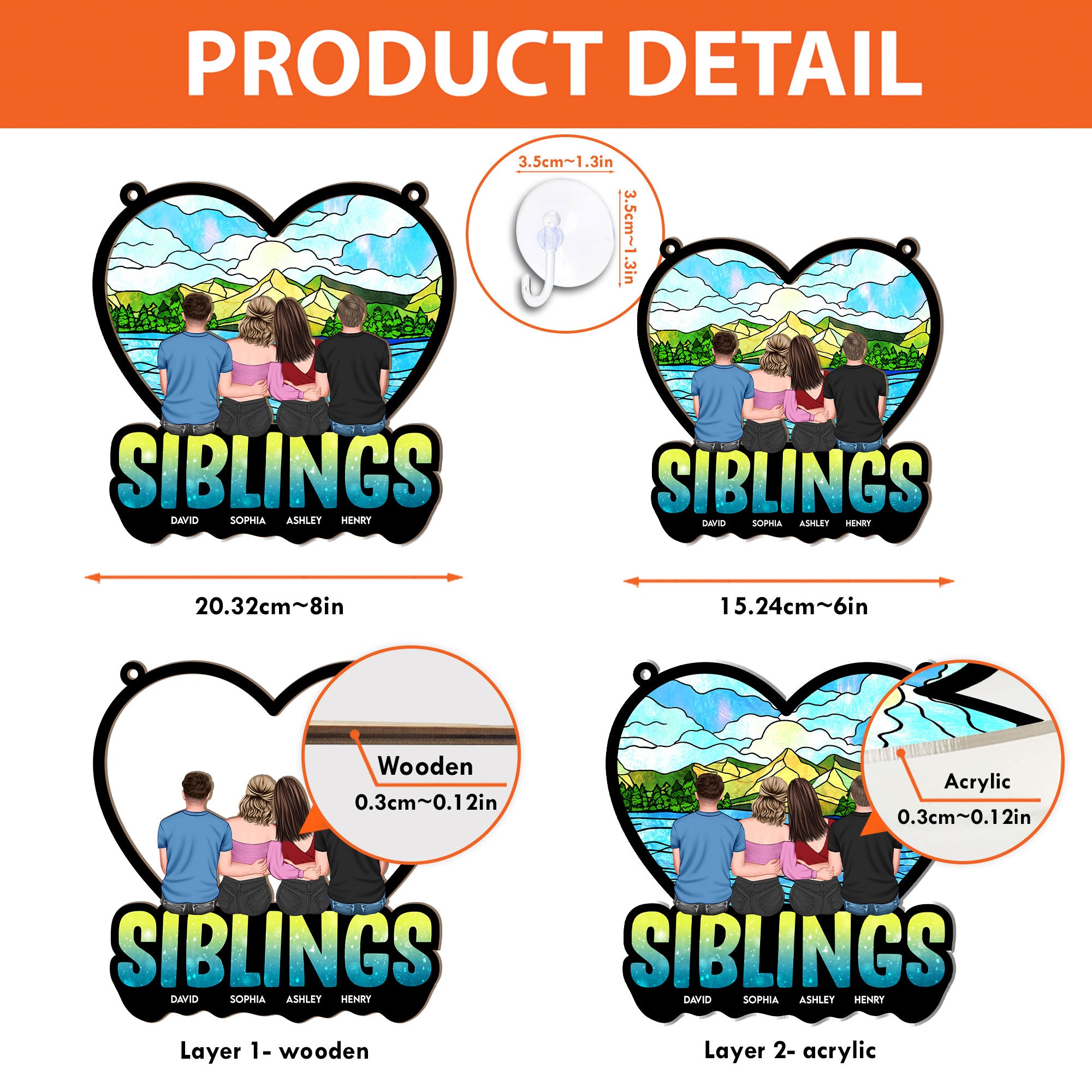 Siblings Forever - Personalized Window Hanging Suncatcher Ornament