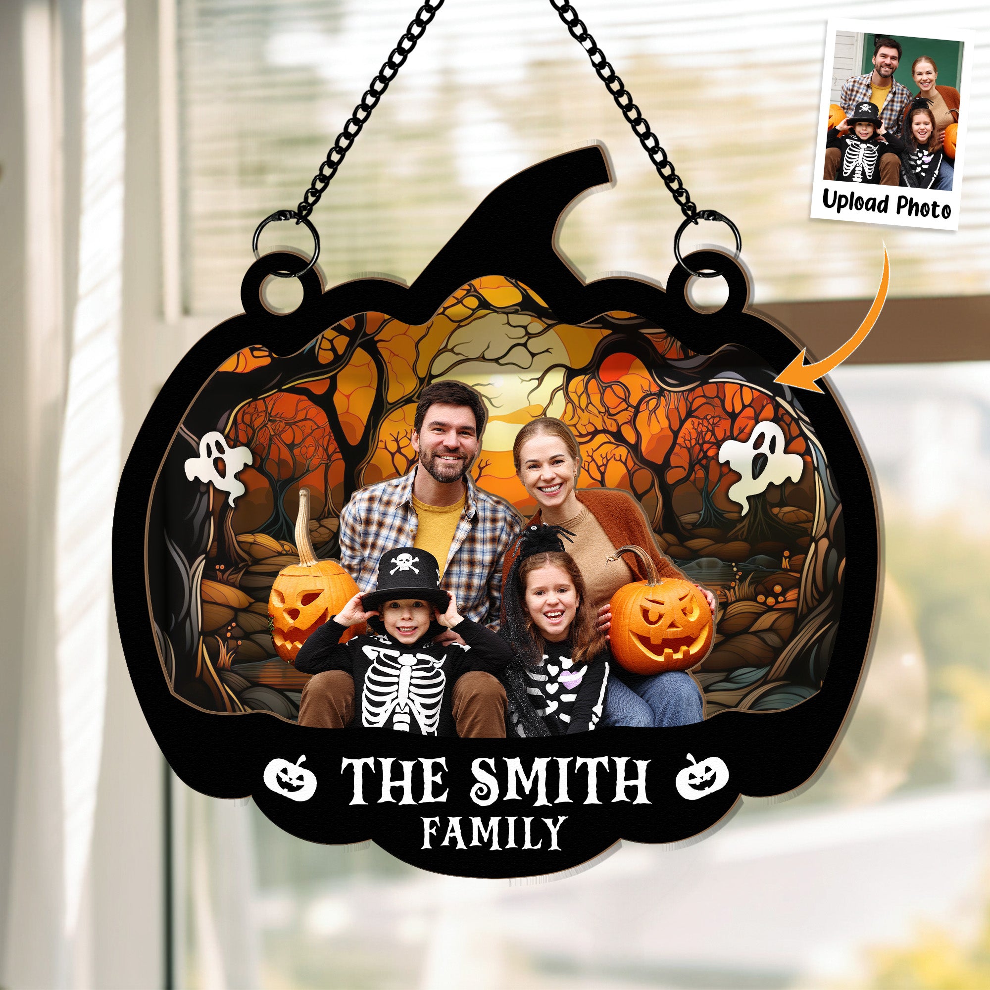 Family Halloween Decoration - Personalized Window Hanging Suncatcher Photo Ornament