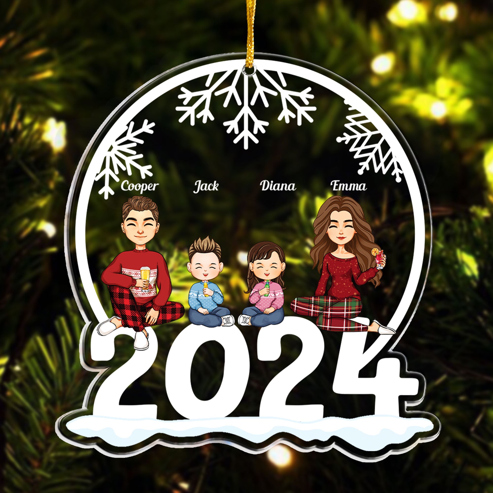 Family Of 3, 4, 5, 6 Jolly Christmas - Personalized 2024 Family Ornament