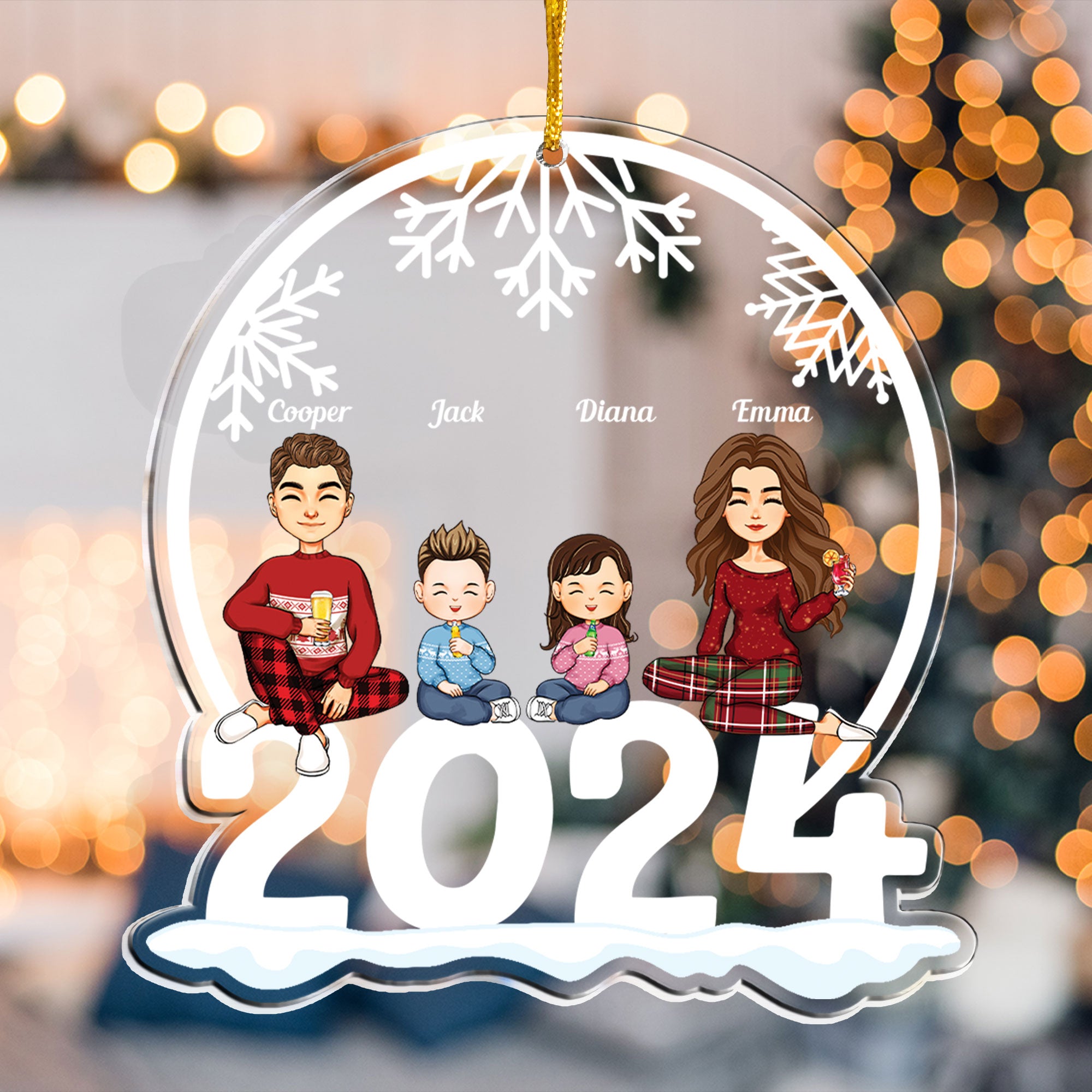 Family Of 3, 4, 5, 6 Jolly Christmas - Personalized 2024 Family Ornament