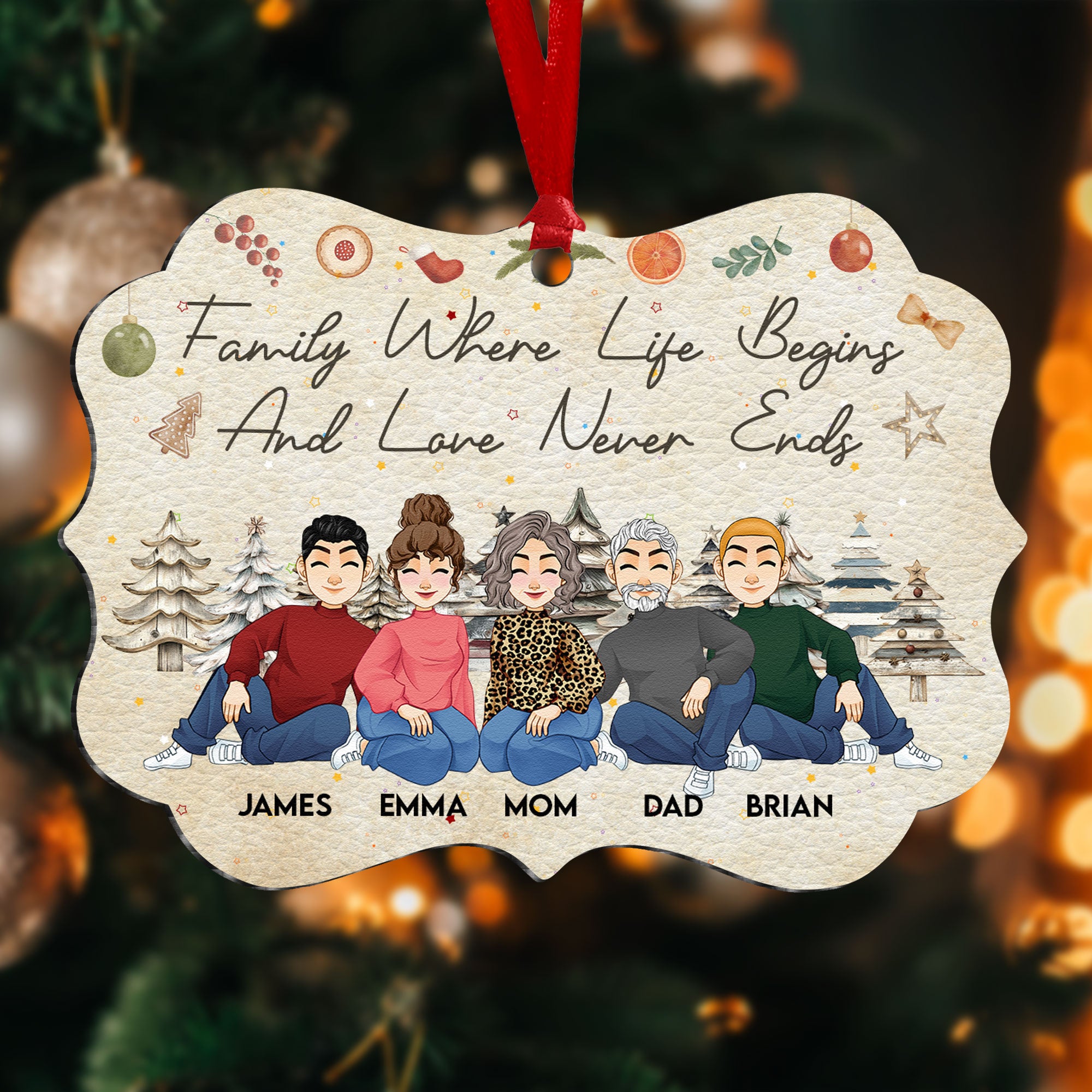 Family Love Never Ends - Personalized Aluminum Ornament