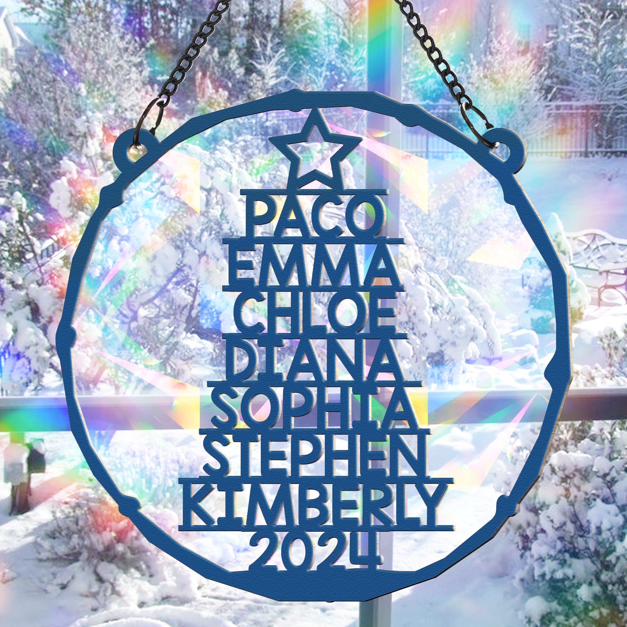 Family Member Names Christmas Tree - Personalized Rainbow Suncatcher