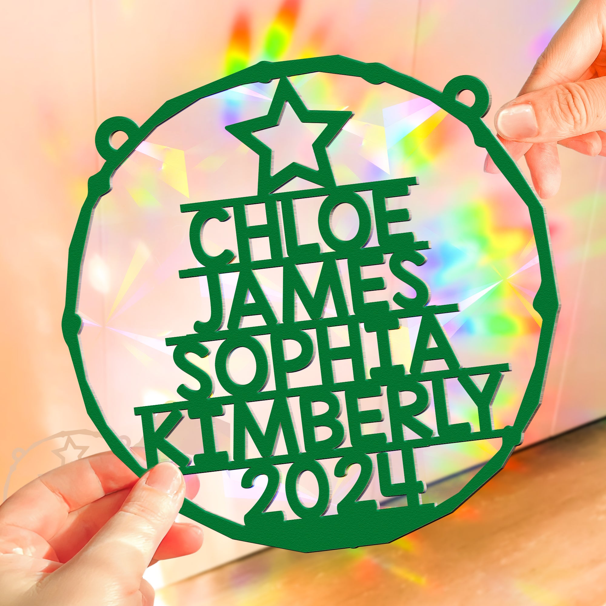 Family Member Names Christmas Tree - Personalized Rainbow Suncatcher