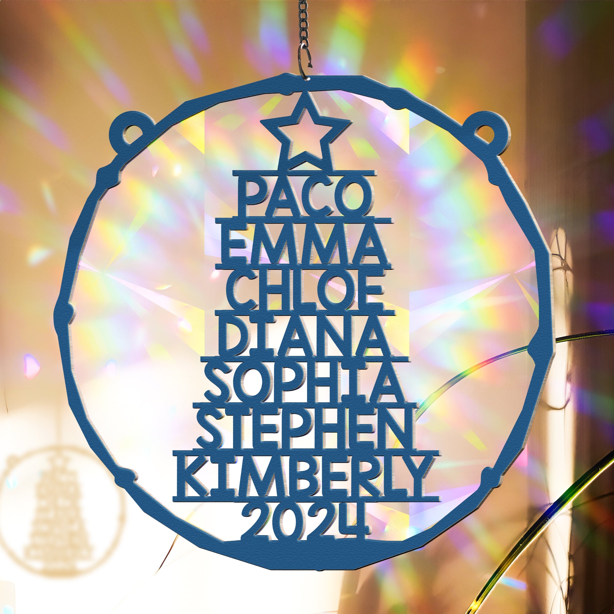 Family Member Names Christmas Tree - Personalized Rainbow Suncatcher