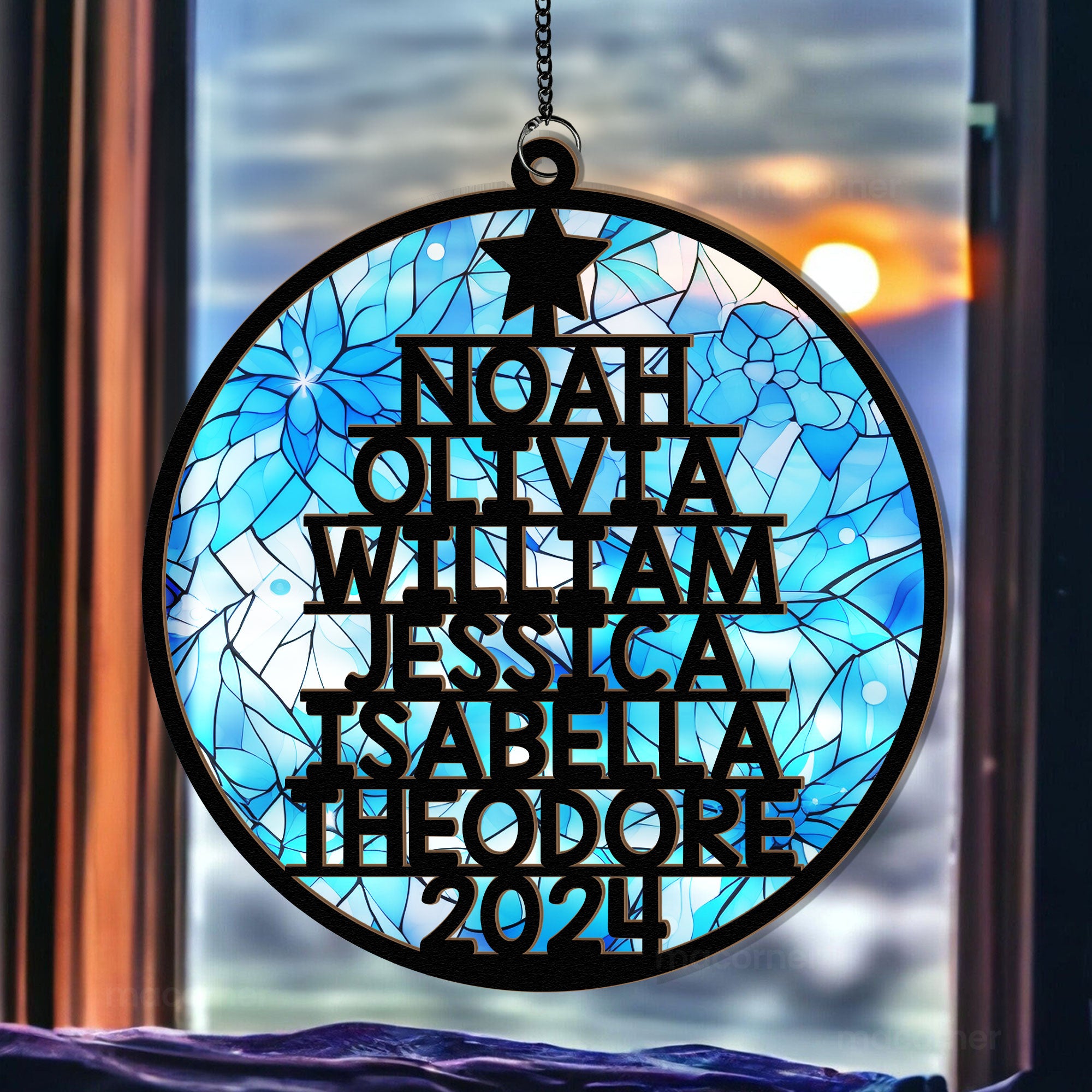 Family Member Names Christmas Tree - Personalized Window Hanging Suncatcher Ornament