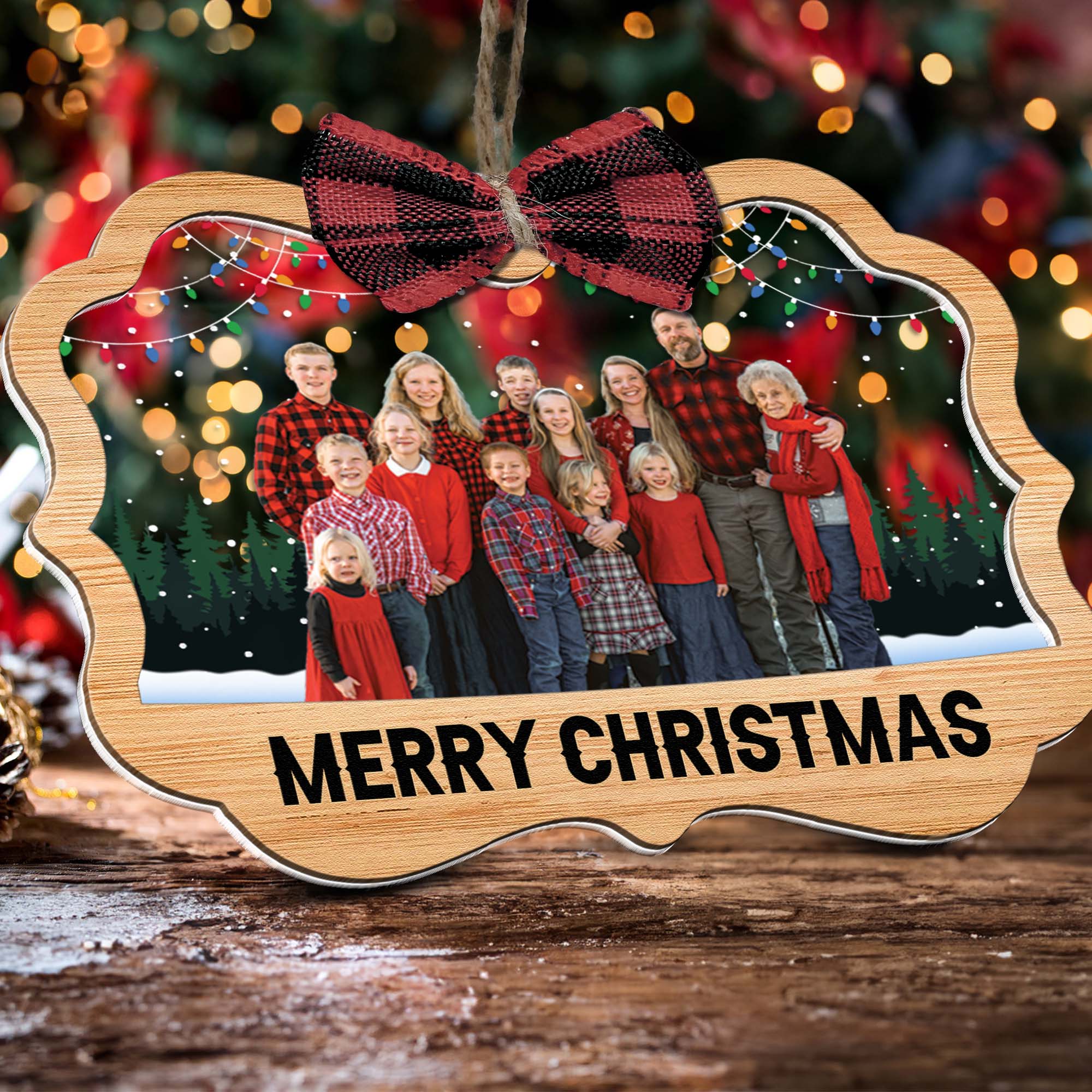 Family Mery Christmas - Personalized Wood And Acrylic Ornament