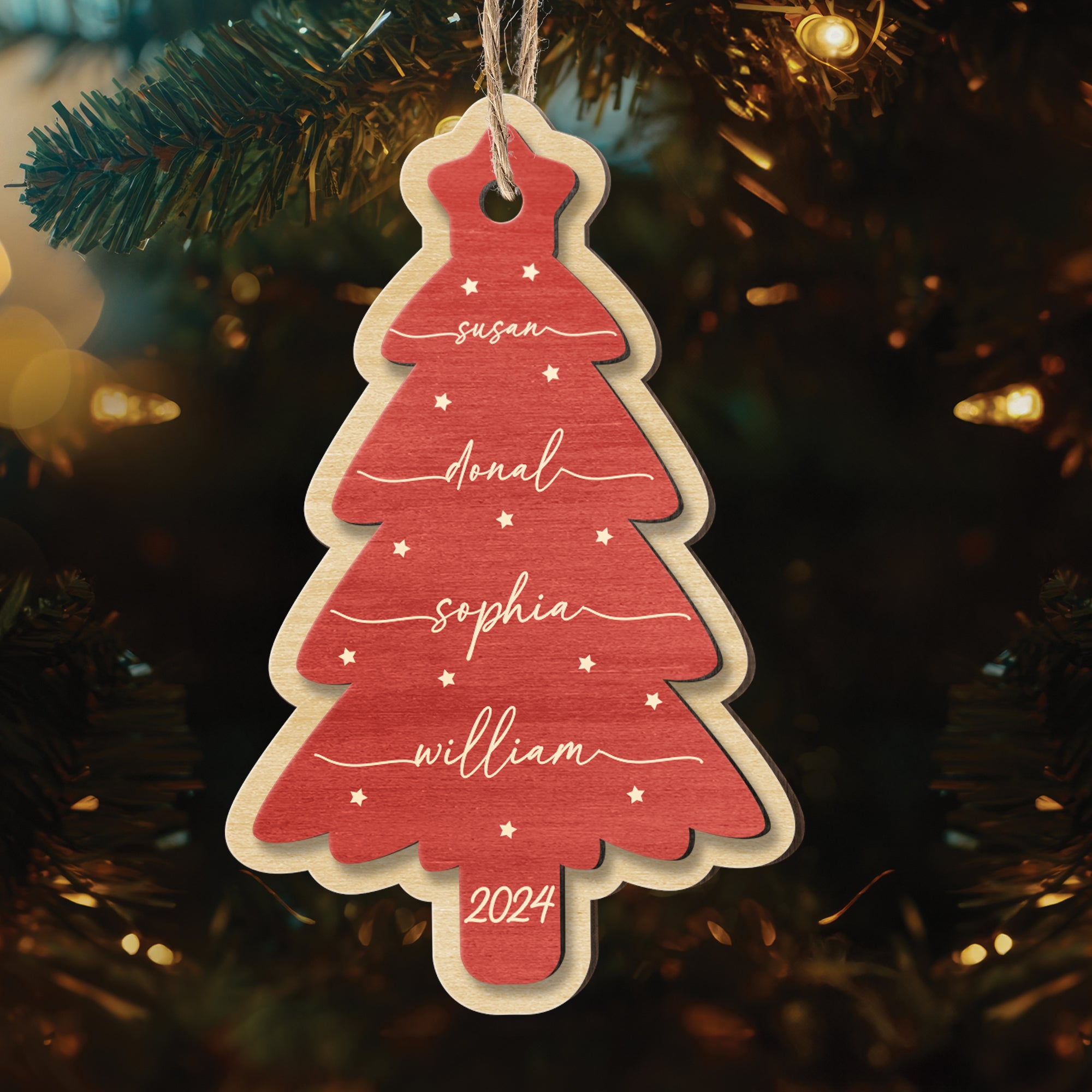 Family Name Christmas Tree - Personalized Wooden Ornament