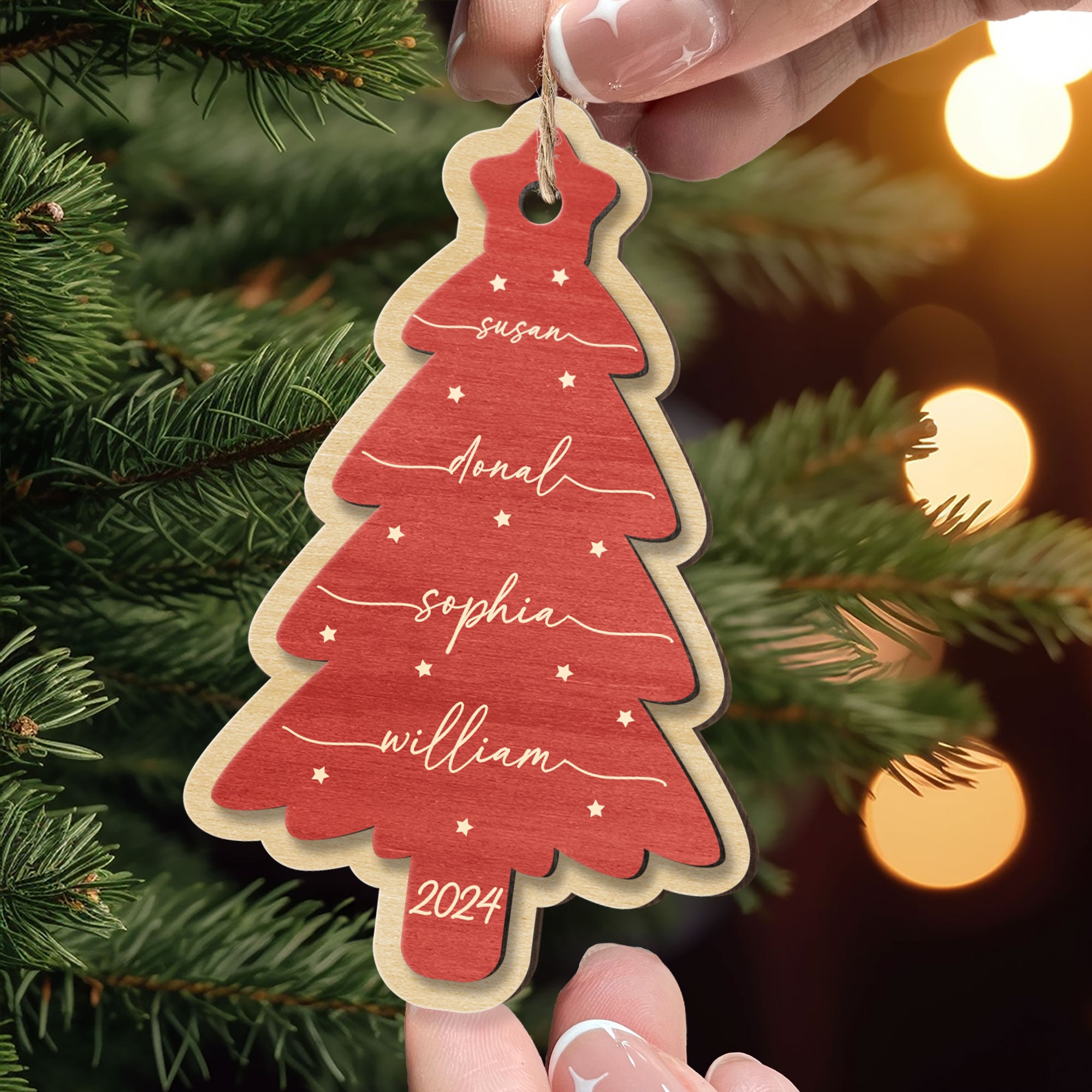 Family Name Christmas Tree - Personalized Wooden Ornament