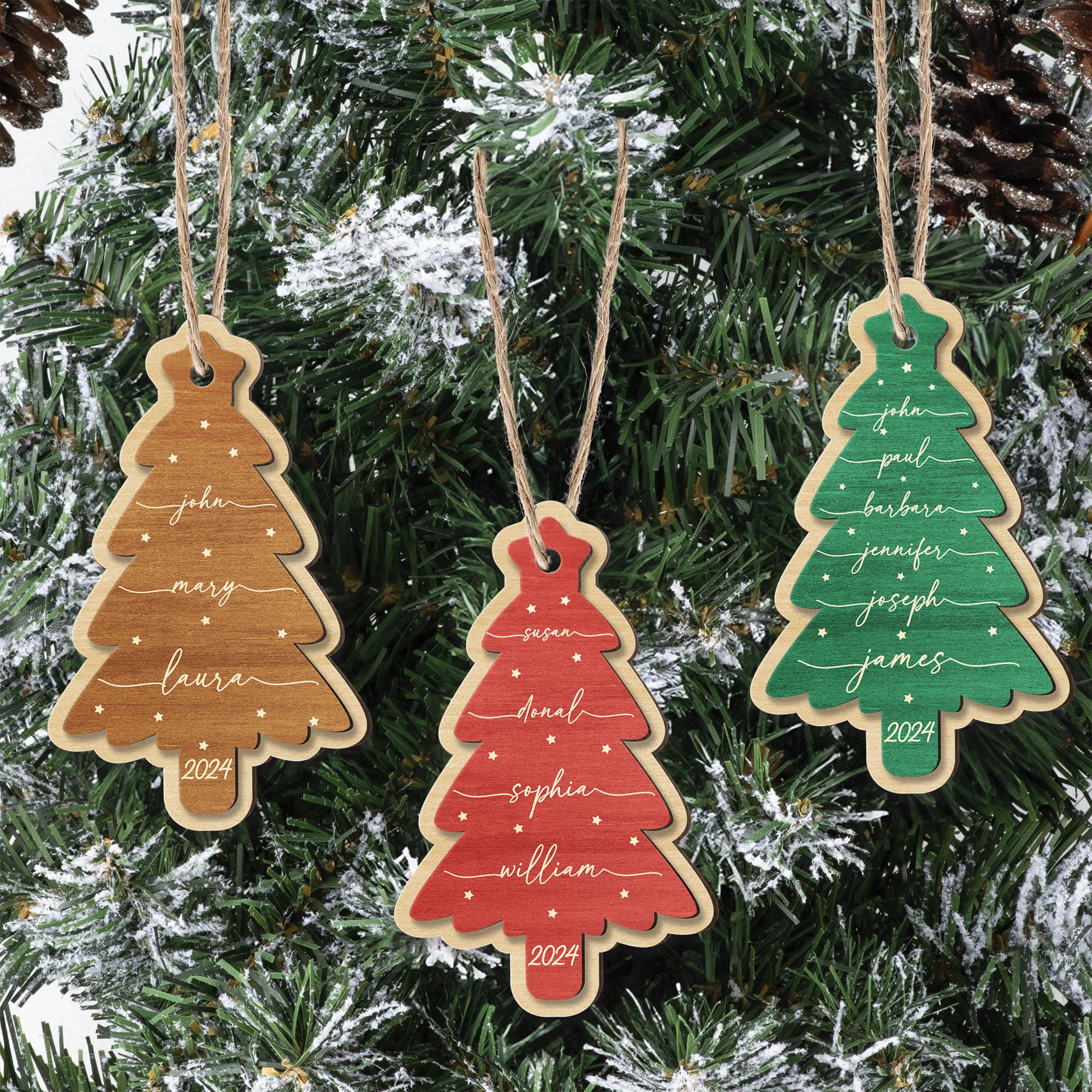 Family Name Christmas Tree - Personalized Wooden Ornament