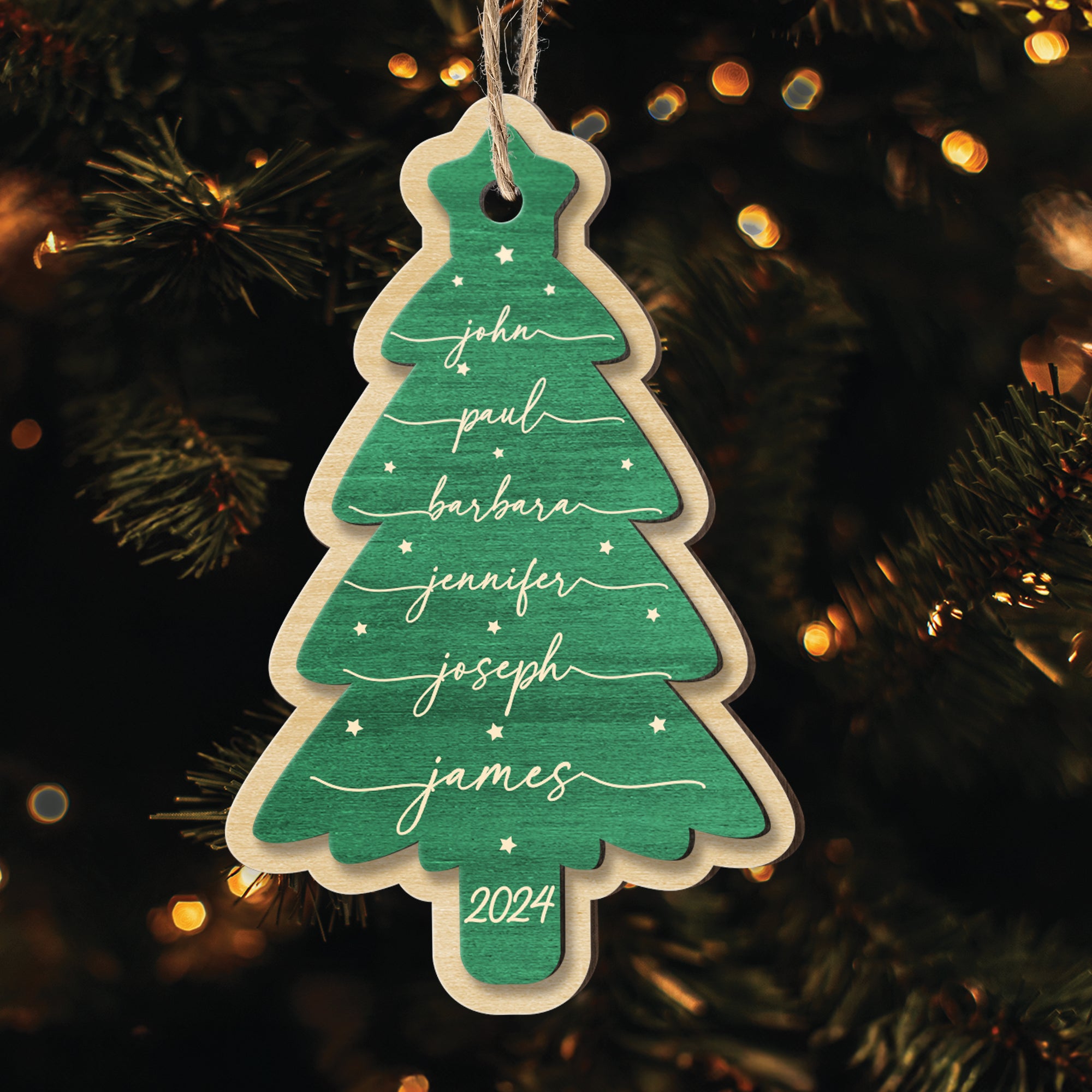 Family Name Christmas Tree - Personalized Wooden Ornament