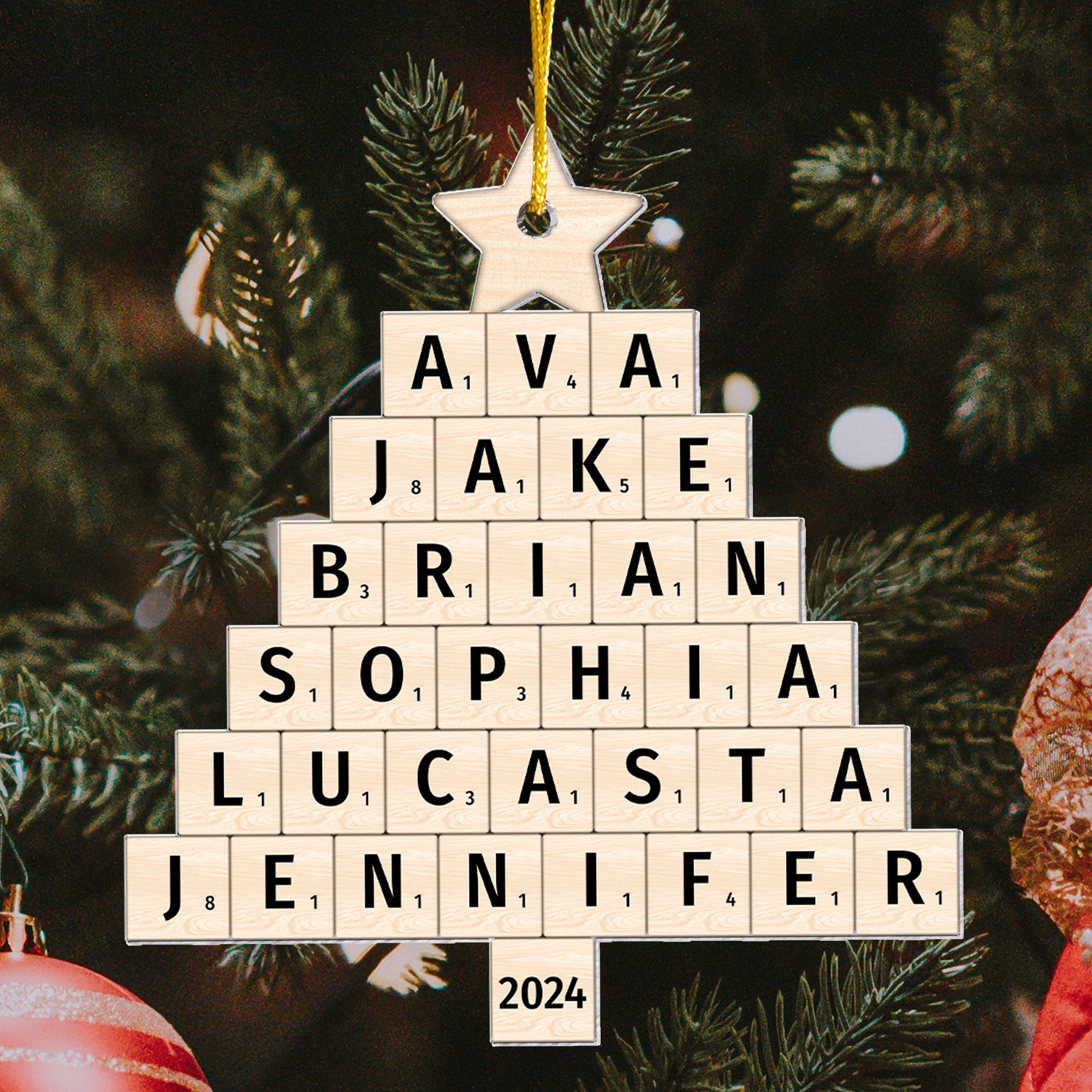 Christmas Family Name Tree Scrabble Style  - Personalized Acrylic Ornament