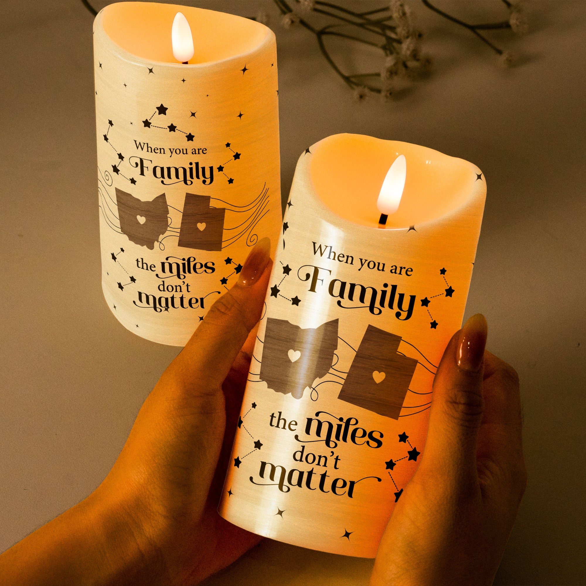 Family The Miles Don't Matter - Personalized LED Candle