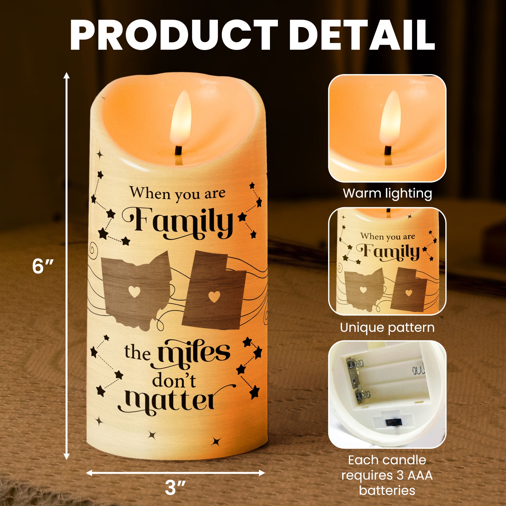 Family The Miles Don't Matter - Personalized LED Candle